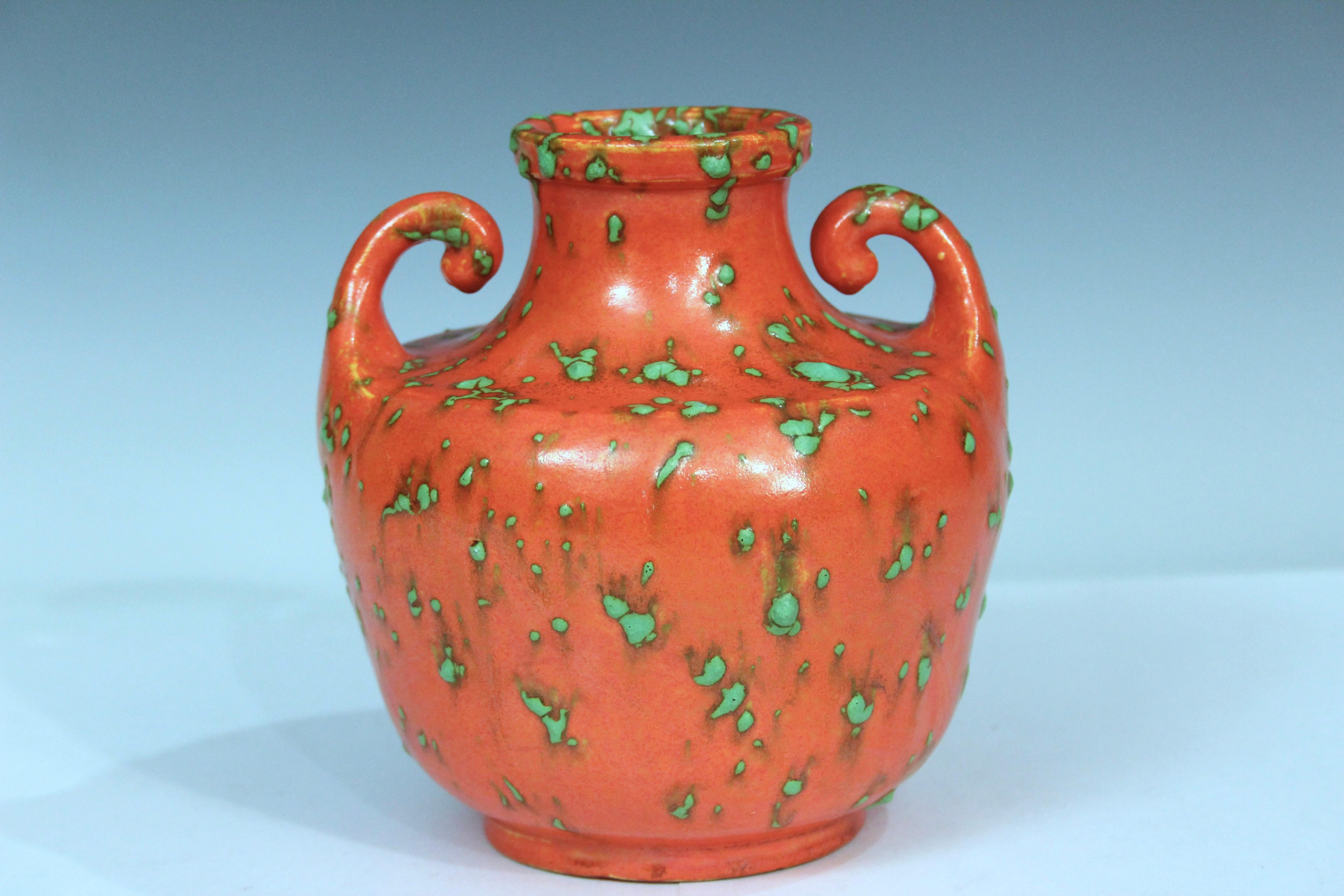 Turned Awaji Pottery Atomic Chrome Orange Art Deco Vase Vintage Monochrome Old Japanese For Sale