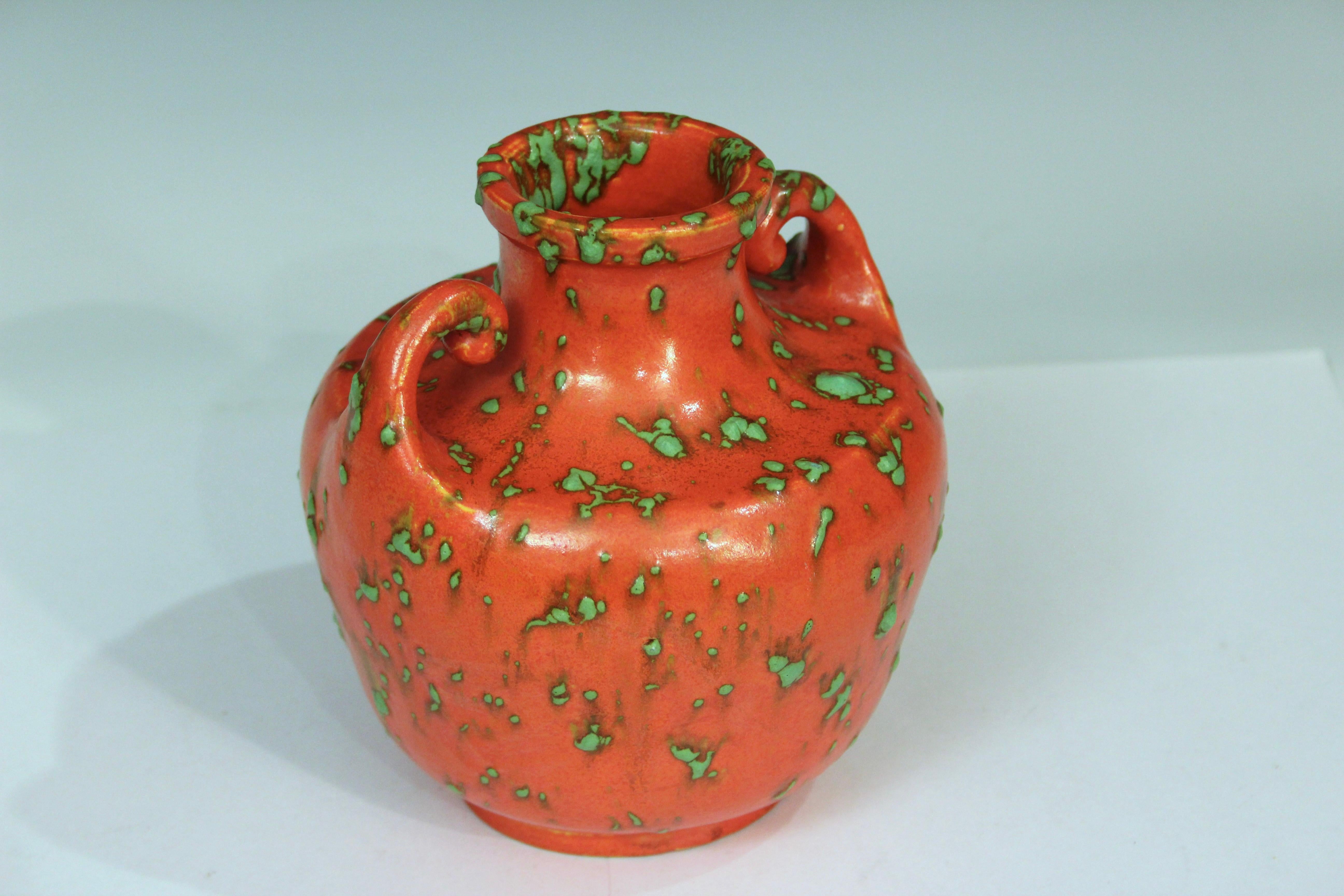 Tourné Awaji Pottery Atomic Chrome Orange Art Déco Vase Vintage Monochrome Vieux Japonais en vente
