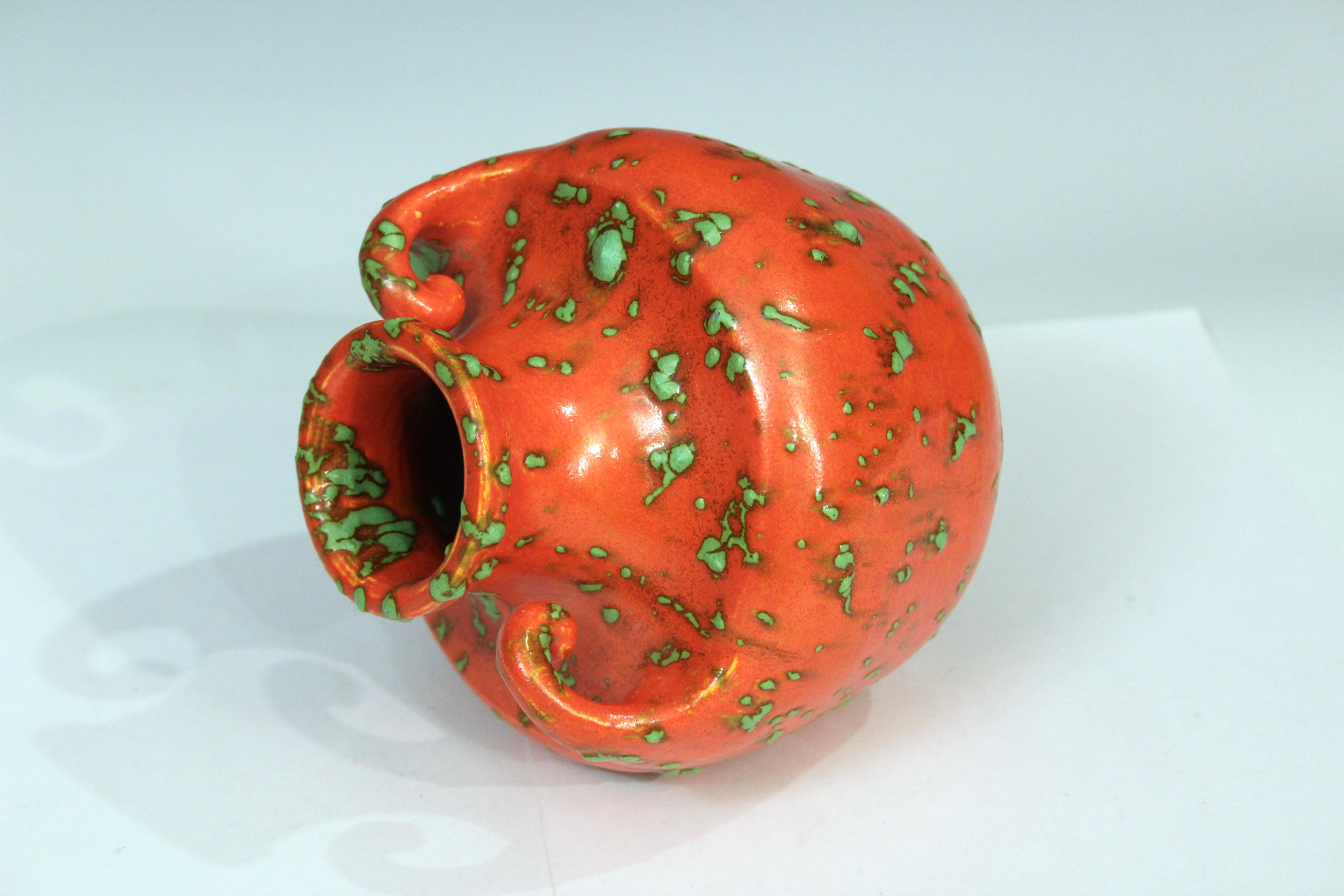 Mid-20th Century Awaji Pottery Atomic Chrome Orange Art Deco Vase Vintage Monochrome Old Japanese For Sale