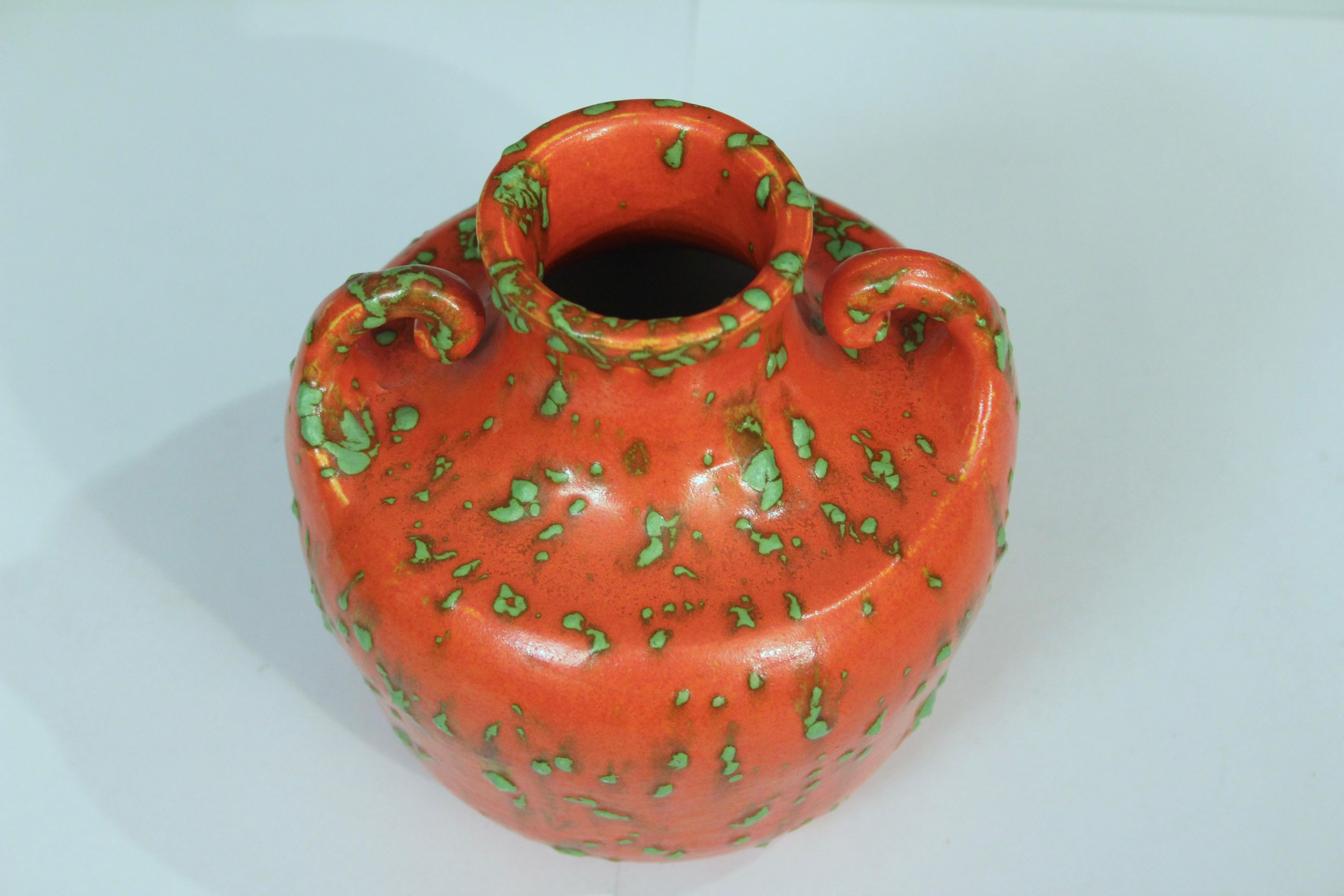 Awaji Pottery Atomic Chrome Orange Art Déco Vase Vintage Monochrome Vieux Japonais en vente 2