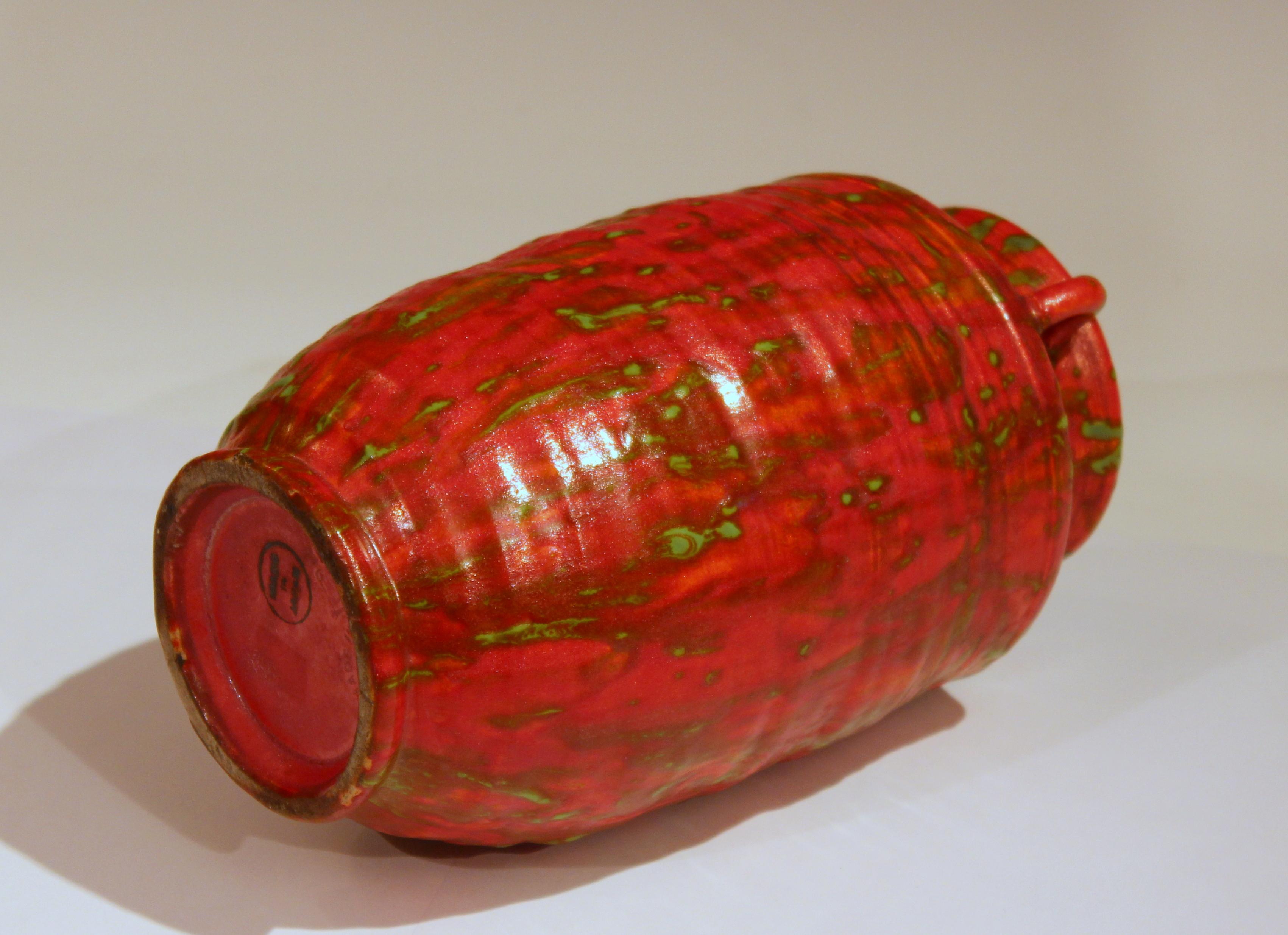 20th Century Awaji Pottery Atomic Chrome Red Art Deco Hot Lava Japanese Vase For Sale