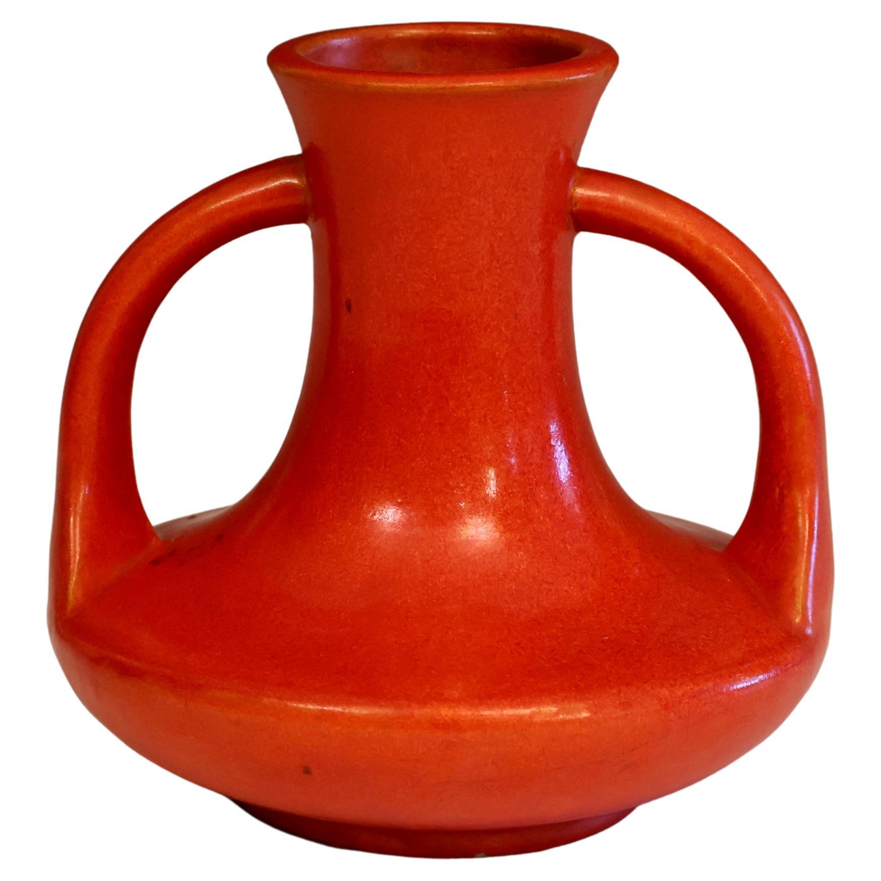 Awaji Pottery Jarrón Art Decó Rojo Cromo Atómico Vintage Monocromo Antiguo Circa 1930
