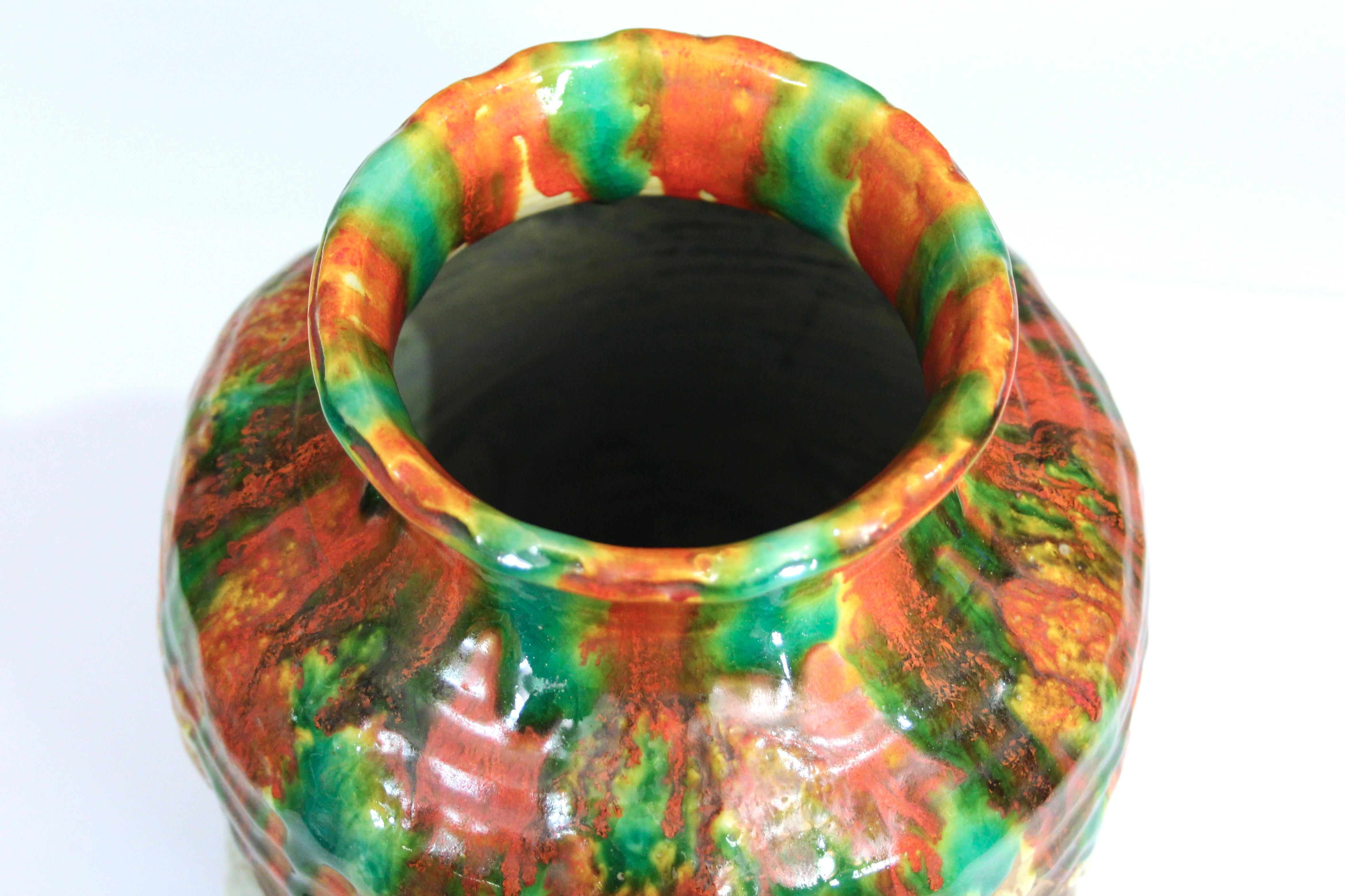 Awaji Pottery Atomic Orange Drip Vase For Sale 4