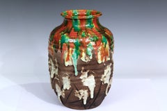 Awaji Pottery Atomic Orange Drip Vase