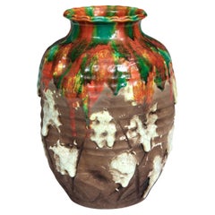 Awaji Pottery Atomic Orange Drip Vase