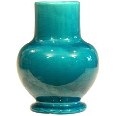 Awaji Pottery Blue Green Monochrome Art Nouveau Vase