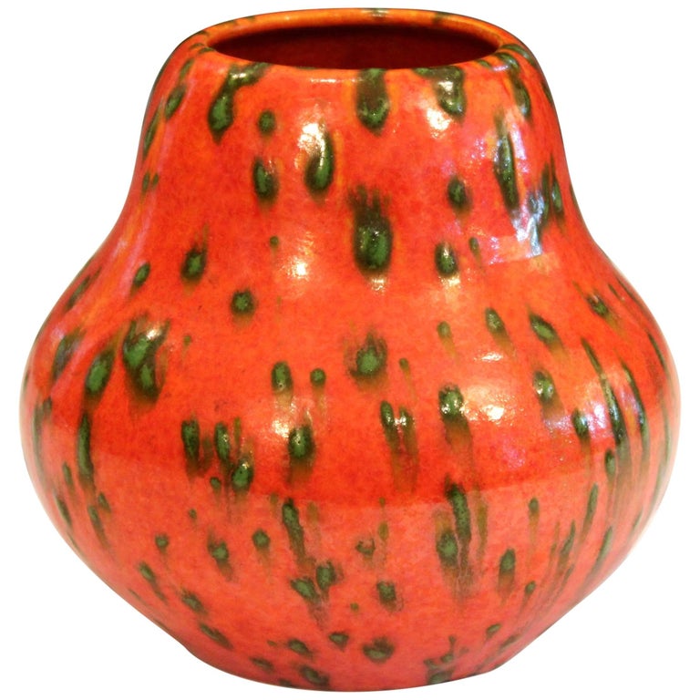 Awaji Pottery Chrome Orange Atomic Art Deco Age Spotted Vase For Sale at 1stDibs