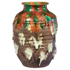 Awaji Pottery Gouged and Manipulated Drip Glaze Vase