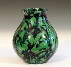 Awaji Pottery Green Marbleized Art Deco Flambe Drip Vase