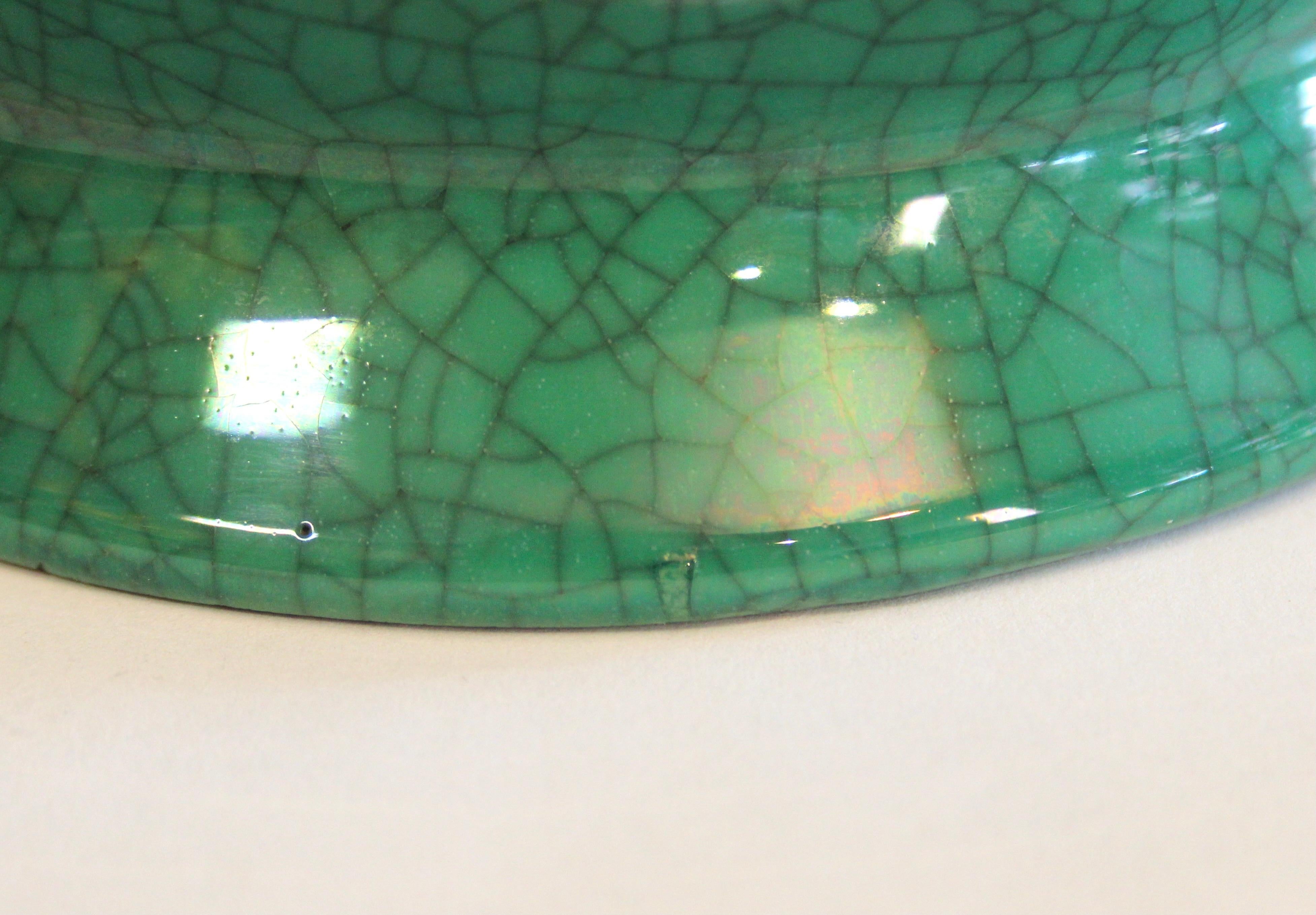 Mid-20th Century Awaji Pottery Hu Form Green Crackle Glaze Vase For Sale