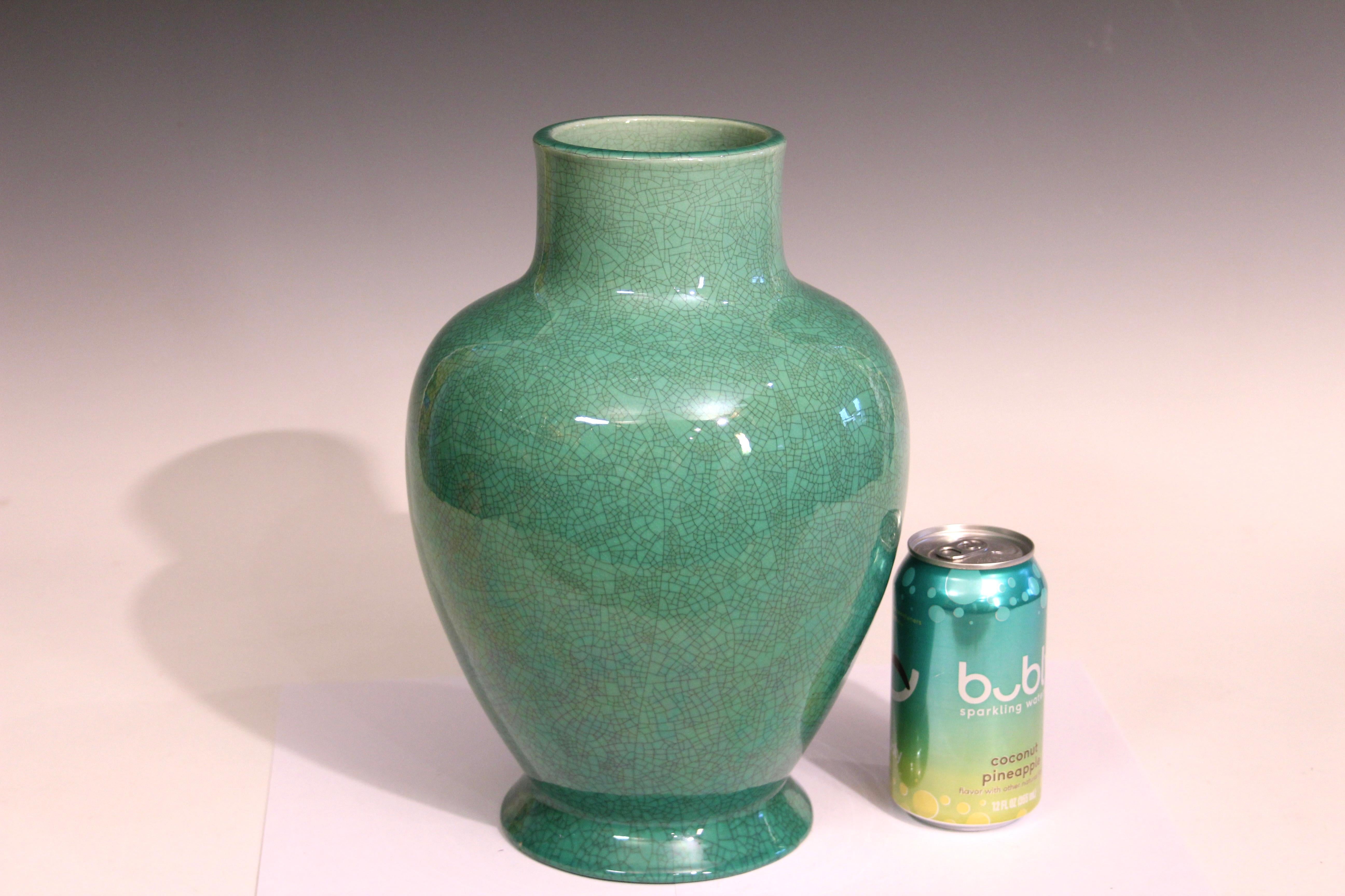 Awaji Pottery Hu Form Green Crackle Glaze Vase For Sale 1