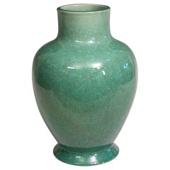 Awaji Pottery Hu Form Green Crackle Glaze Vase
