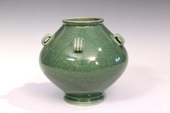 Awaji Pottery Jade Green Crackle Glaze Vase