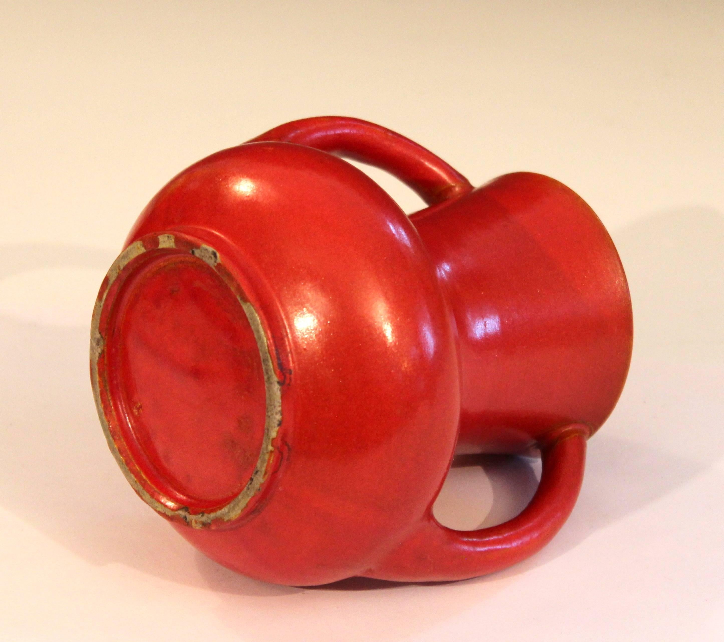 Mid-20th Century Awaji Pottery Japanese Art Deco Vase Crystalline Chrome Orange Red Glaze