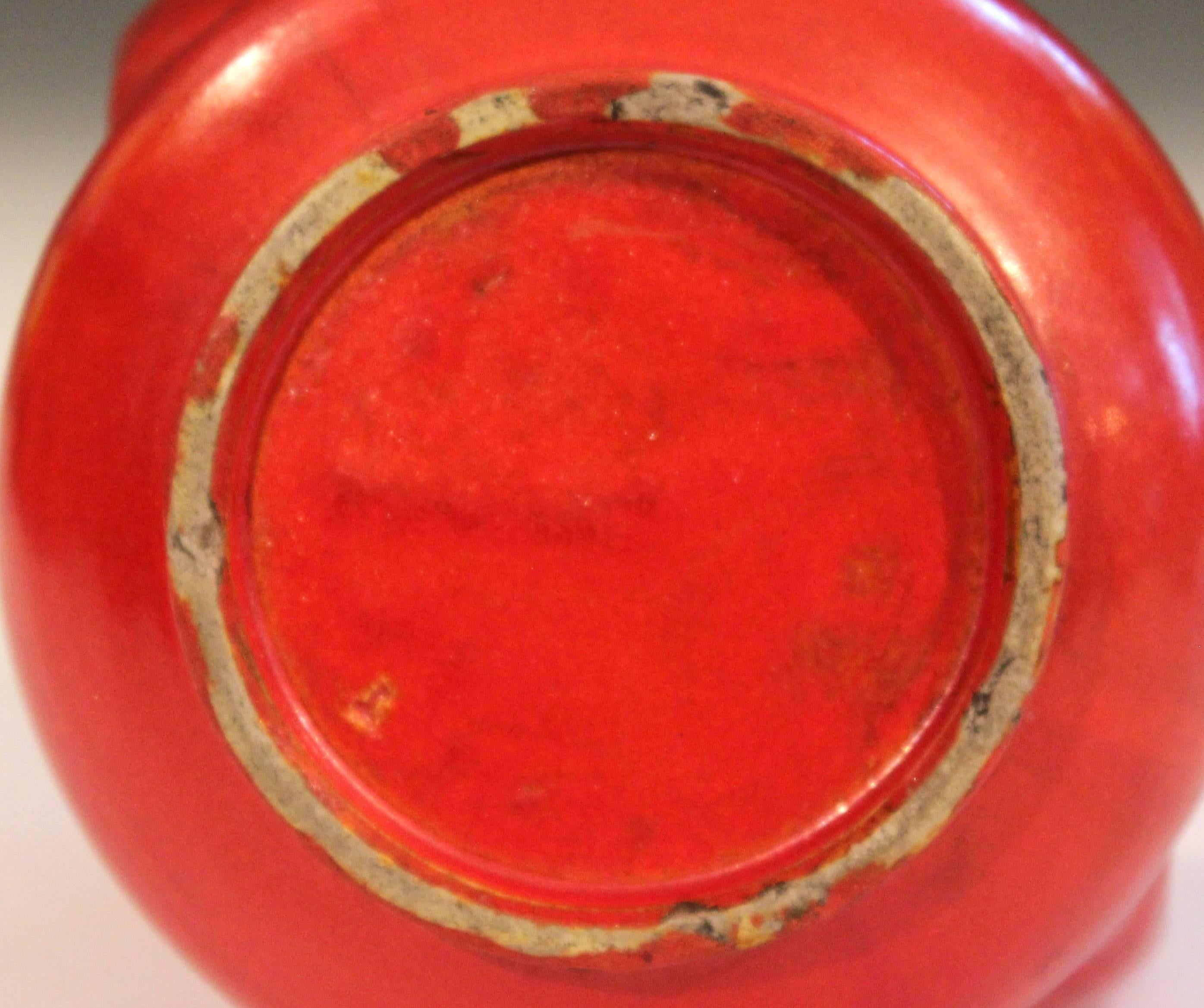 Awaji Pottery Japanese Art Deco Vase Crystalline Chrome Orange Red Glaze 1