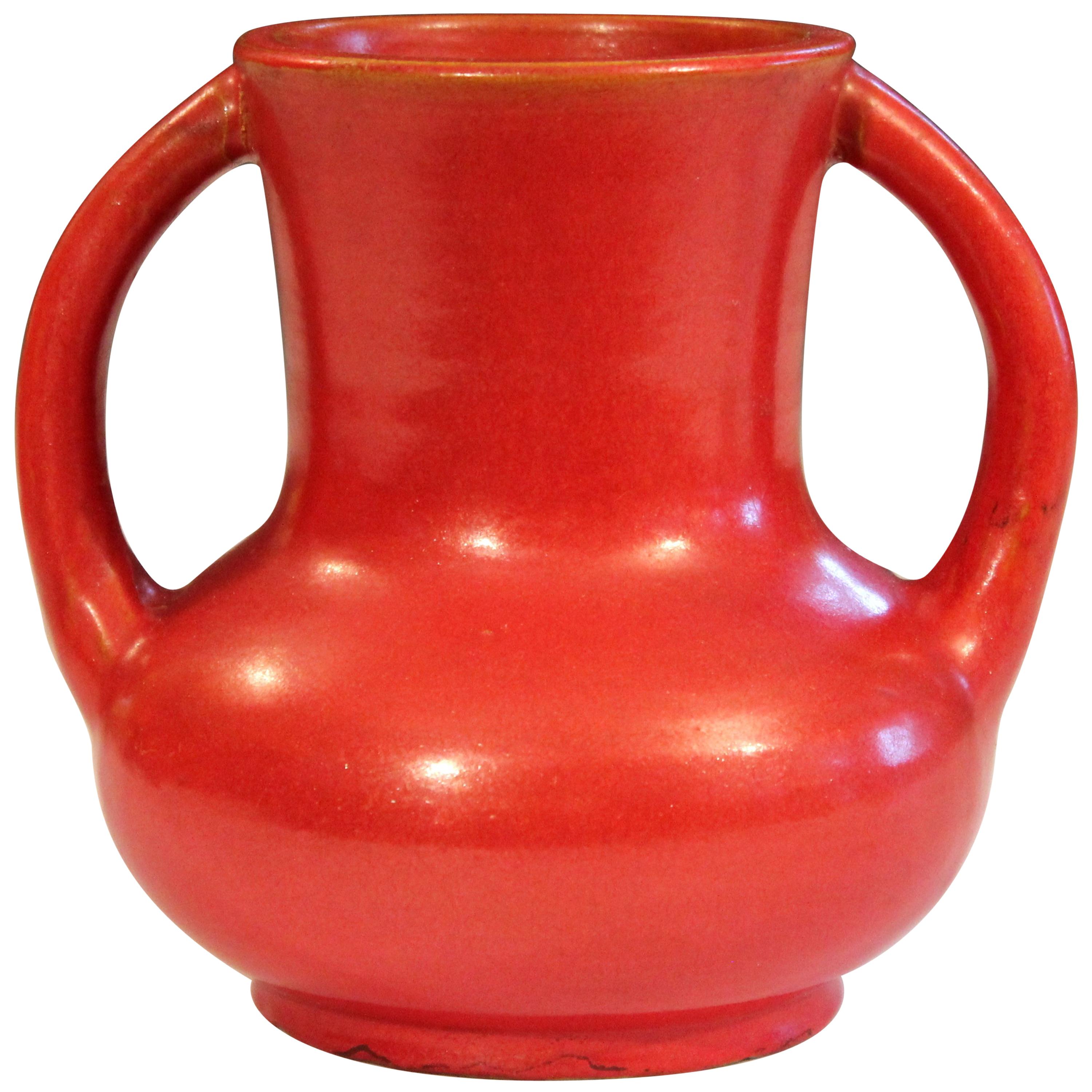 Awaji Pottery Japanese Art Deco Vase Crystalline Chrome Orange Red Glaze