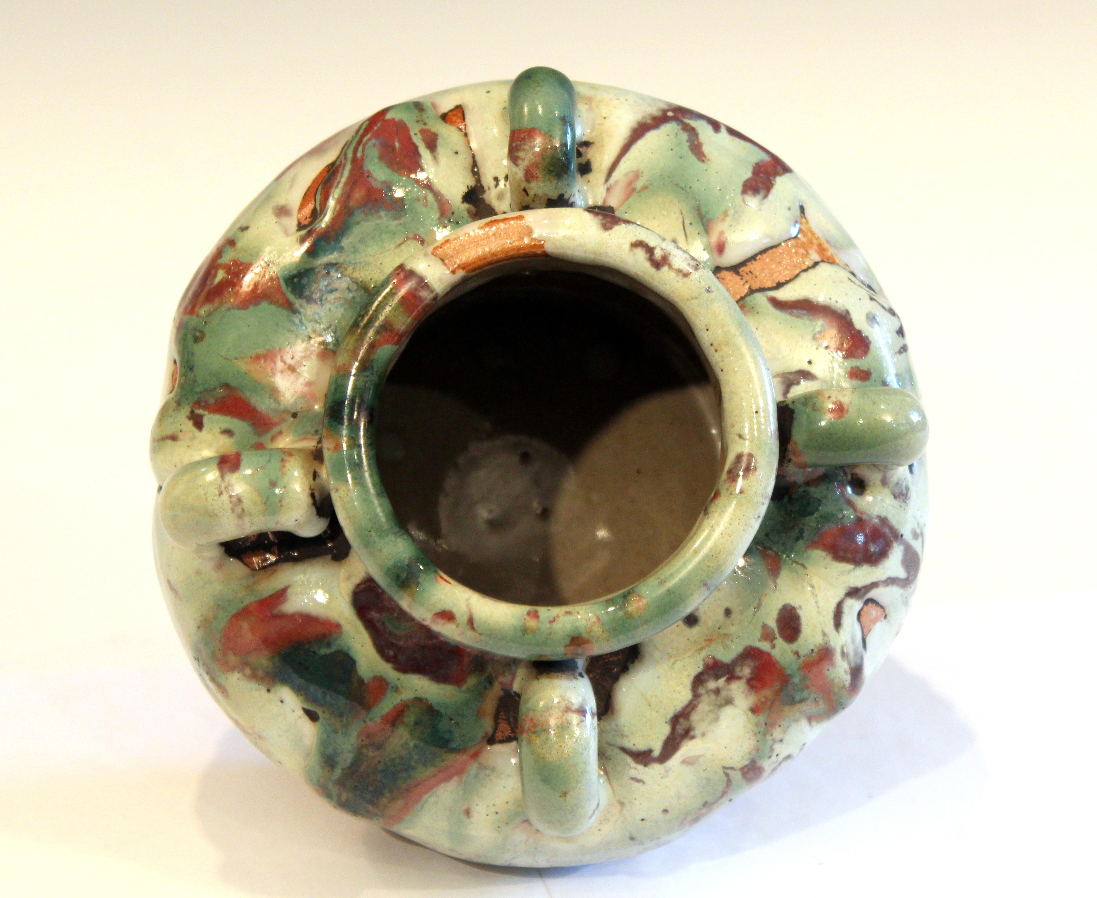 Awaji Pottery Manipulated Jar Gloppy Drip Glaze Zen Tea Ceremony Vase In Excellent Condition For Sale In Wilton, CT