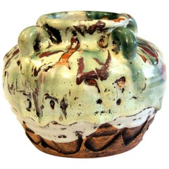 Awaji Pottery Manipulated Jar Gloppy Drip Glaze Zen Tea Ceremony Vase