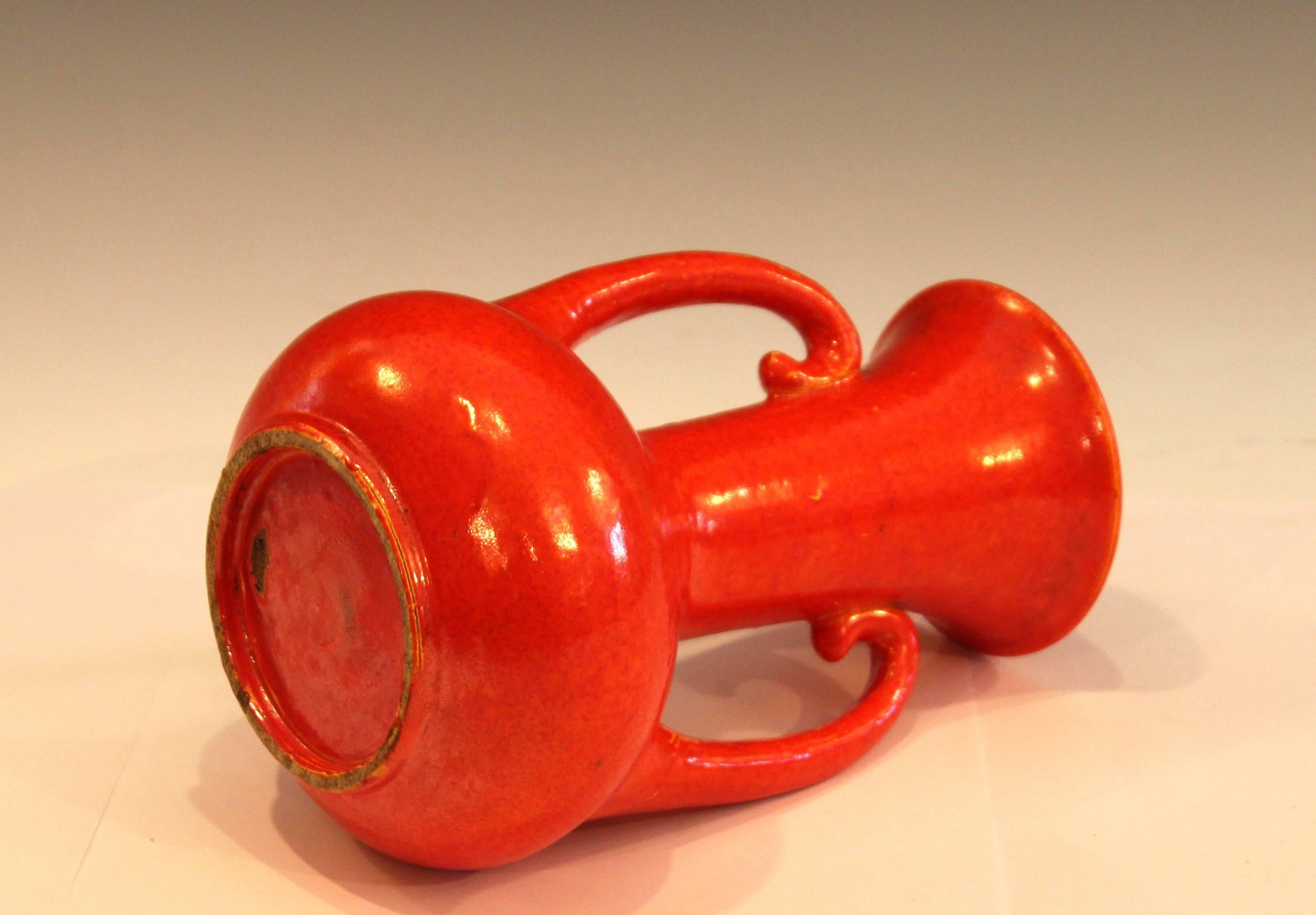 Turned Awaji Pottery Orange Art Deco Japanese Vintage Crystalline Atomic Glaze Vase For Sale