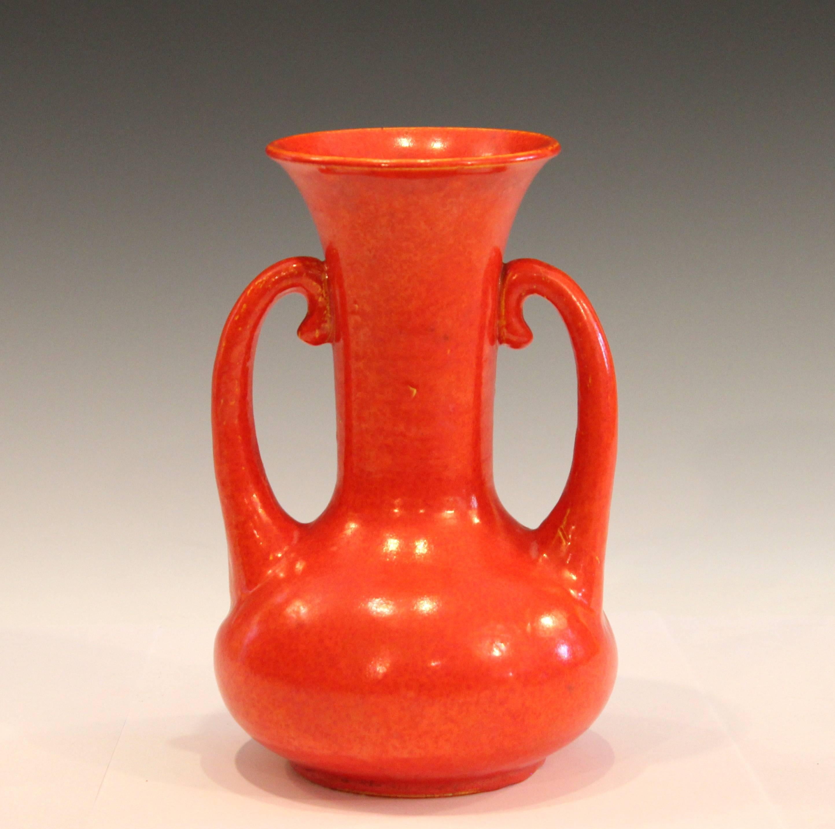 20th Century Awaji Pottery Orange Art Deco Japanese Vintage Crystalline Atomic Glaze Vase For Sale