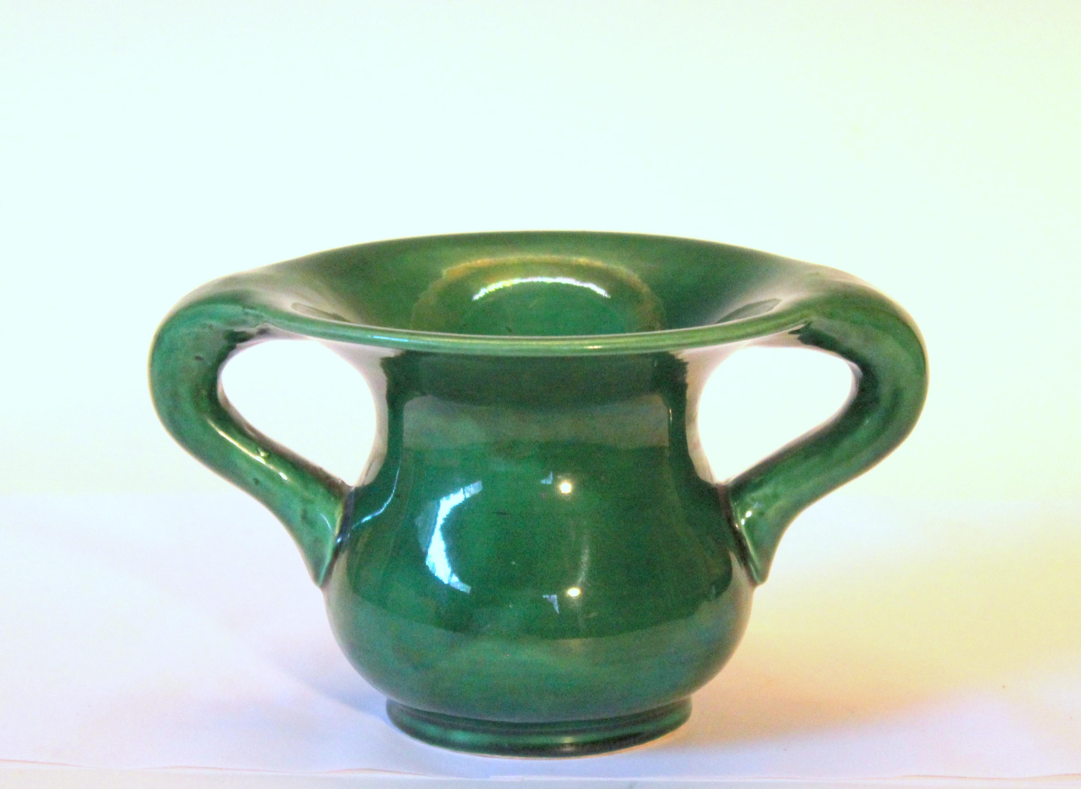 Japanese Awaji Pottery Organic Art Nouveau Curvy Monochrome Green Vase