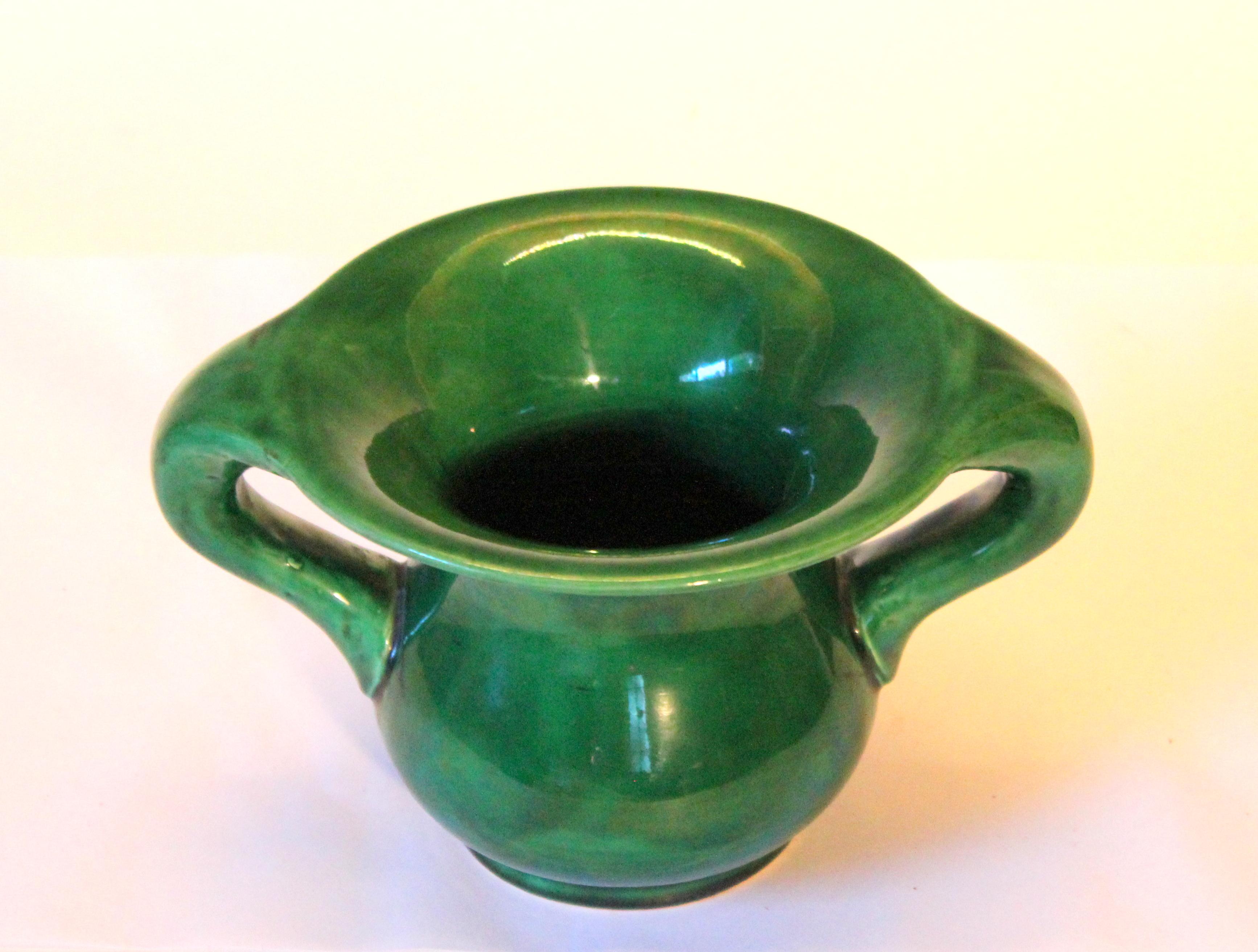 Turned Awaji Pottery Organic Art Nouveau Curvy Monochrome Green Vase