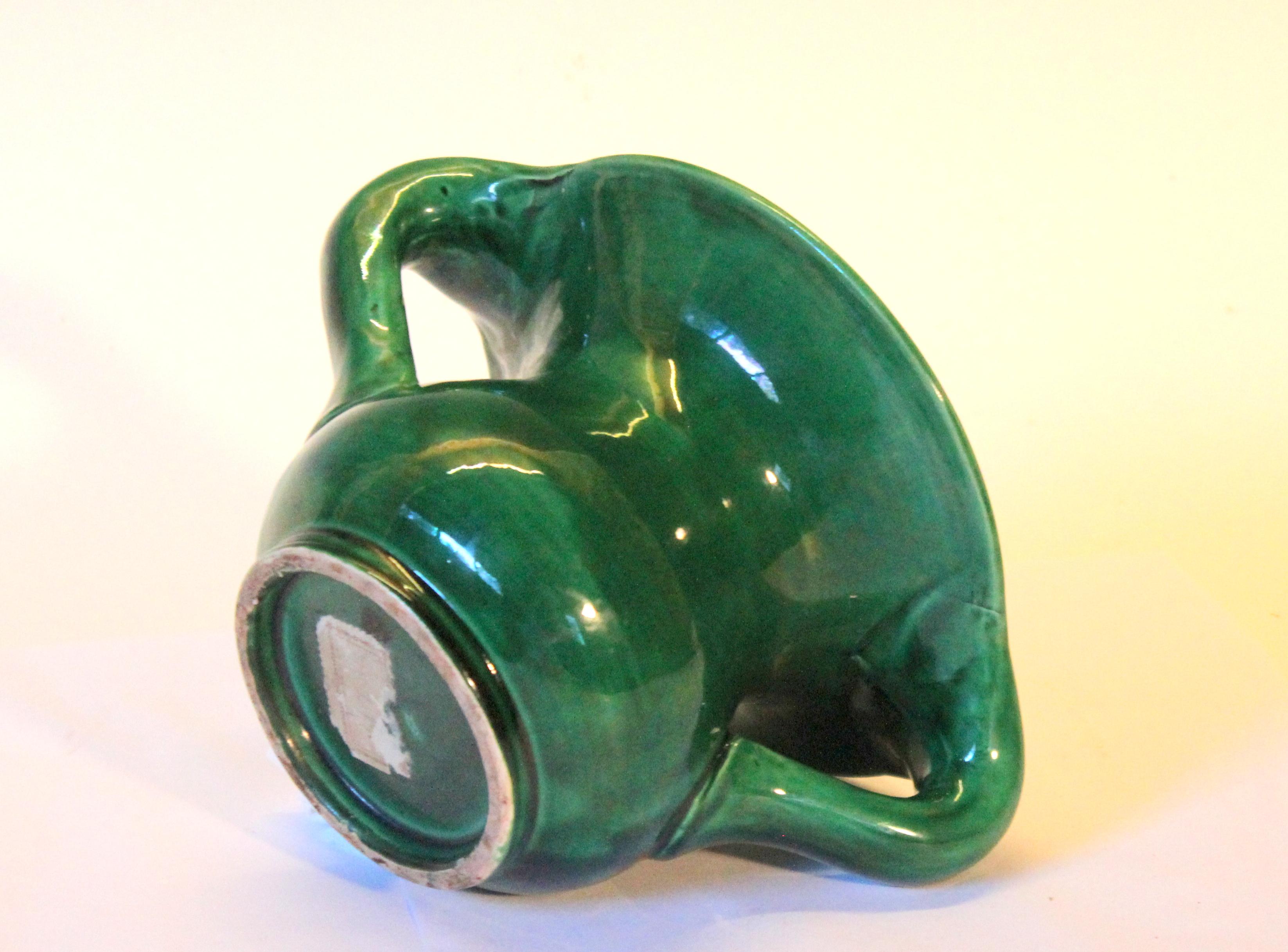 Awaji Pottery Organic Art Nouveau Curvy Monochrome Green Vase 1