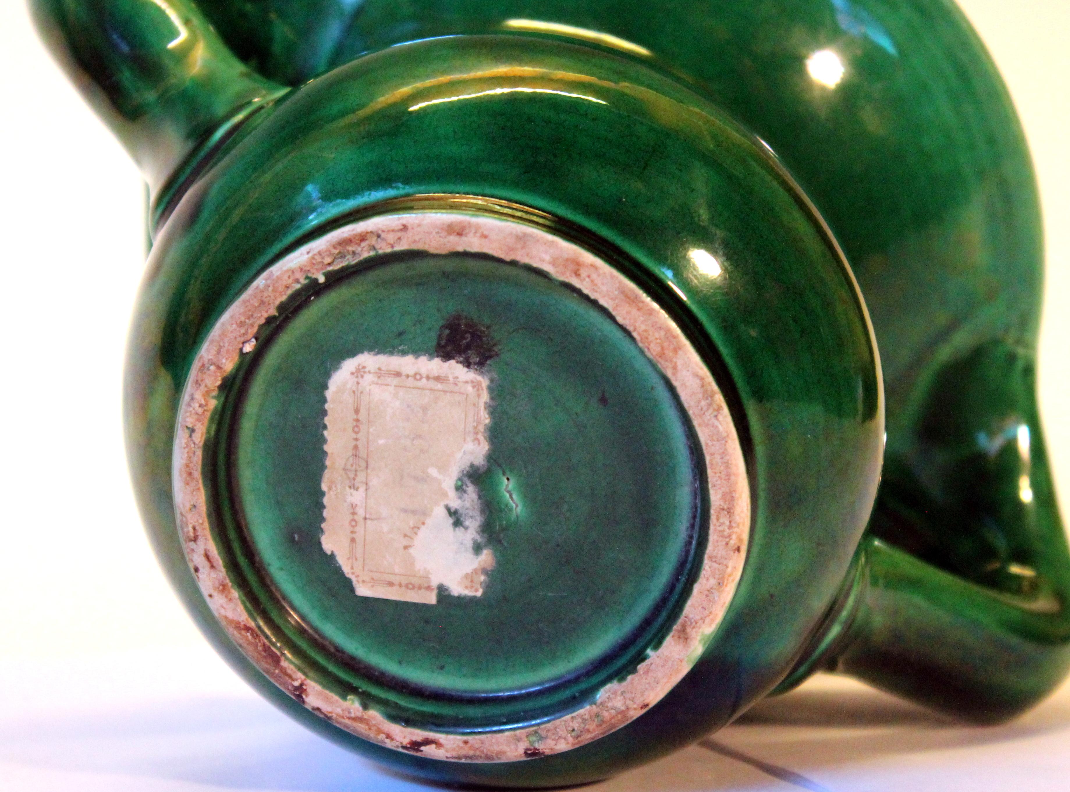 Awaji Pottery Organic Art Nouveau Curvy Monochrome Green Vase 2