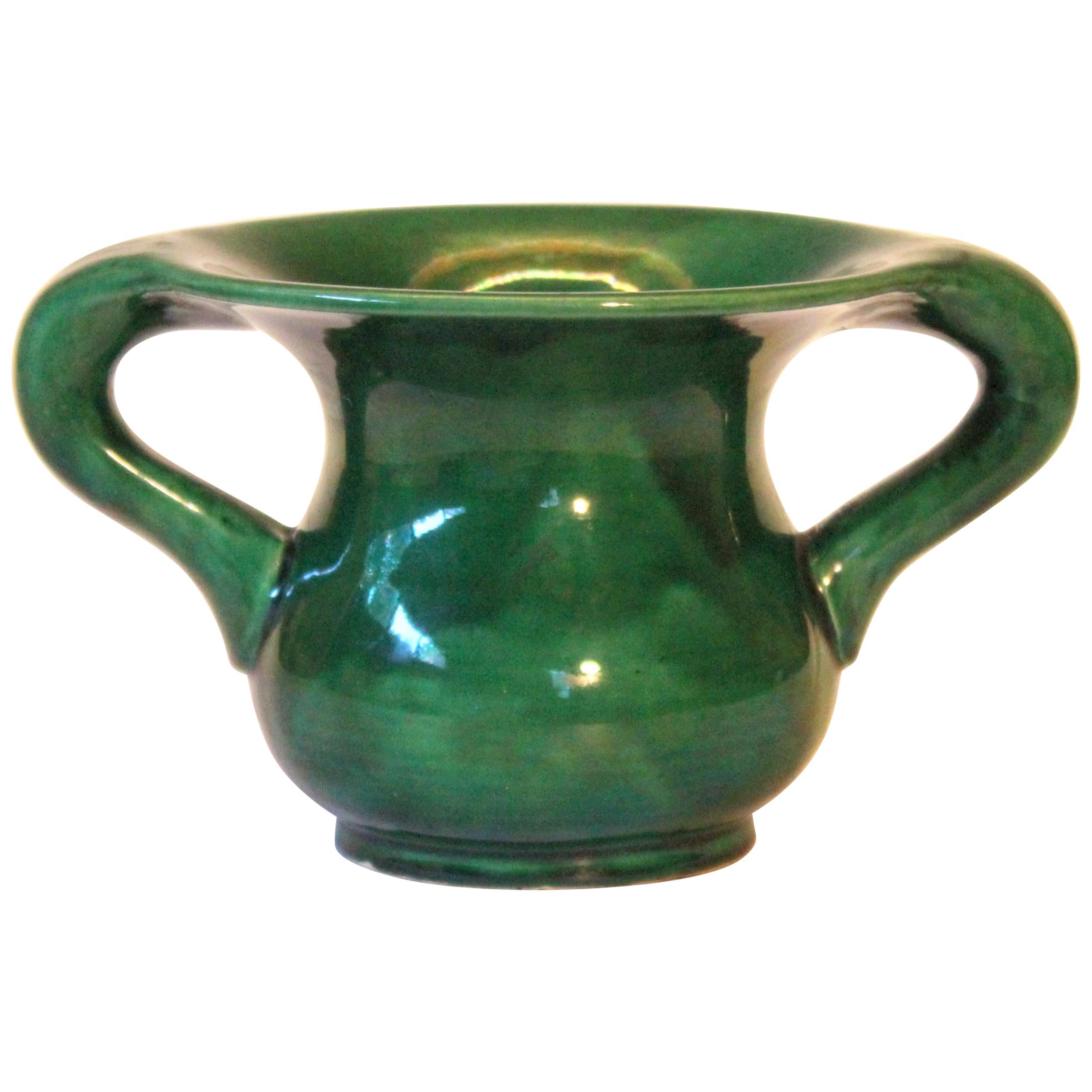 Awaji Pottery Organic Art Nouveau Curvy Monochrome Green Vase