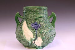 Awaji Pottery Vase with Carved Calla Lilies in Unusual Textured Surface