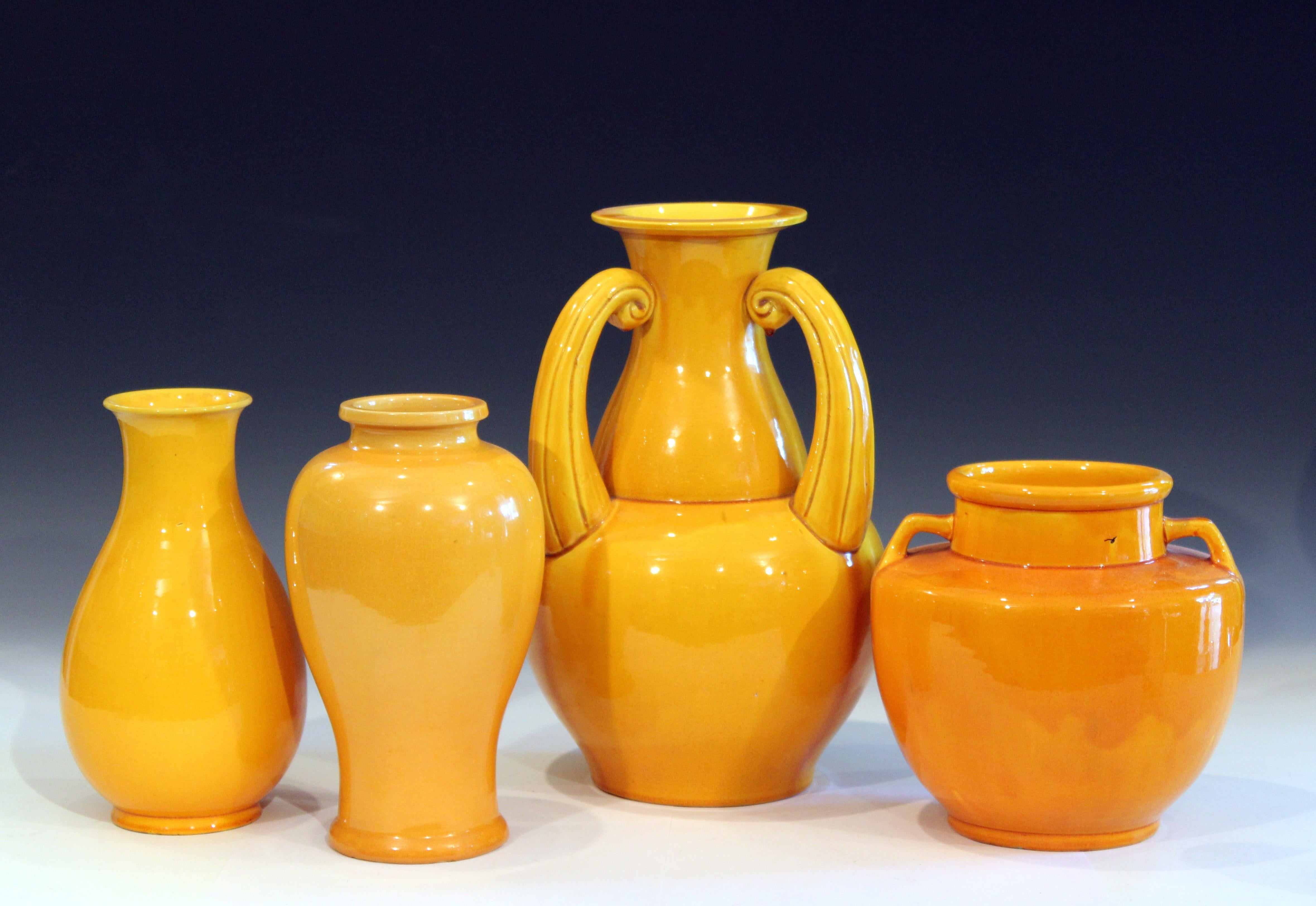 Awaji Pottery Wide Neck Bottle Vase in Yellow Monochrome Glaze 1