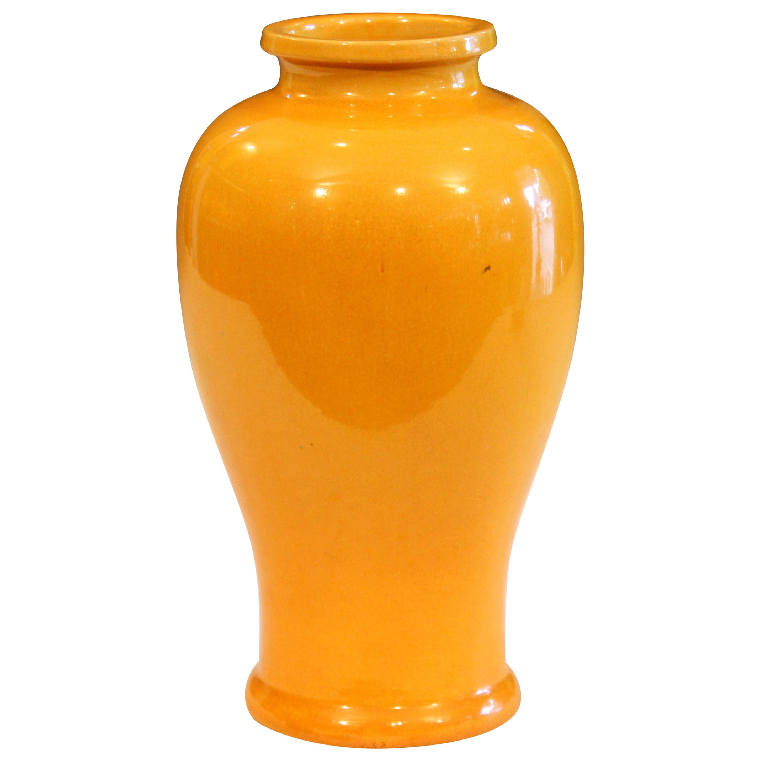 Awaji Pottery Wide Neck Bottle Vase in Yellow Monochrome Glaze