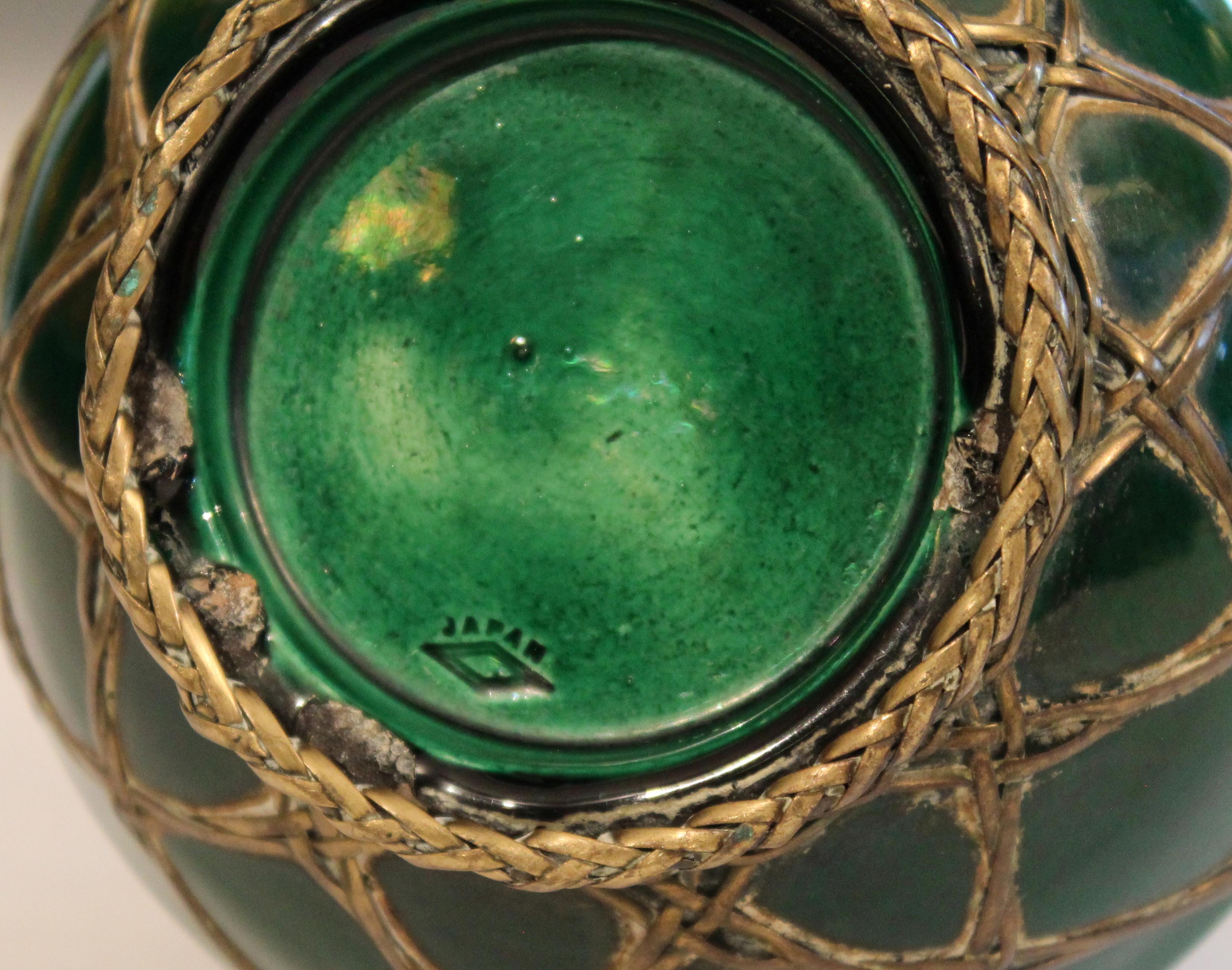 Arts and Crafts Pot à pinceaux en poterie de Shima Awaji Vase d'artiste tissage en bronze Arts & Crafts