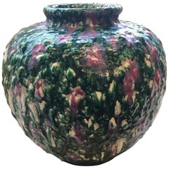 Awaji Studio Thrown Stoneware Vase in Tri-Color Volcanic Glaze & Crackle Effect