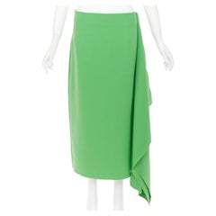 AWAKE MODE 2022 Kelly Green crepe raw edge asymmetric draped midi skirt FR40 L