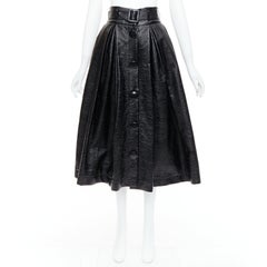 AWAKE MODE black coated cotton vegan leather belted midi skirt FR34 XS