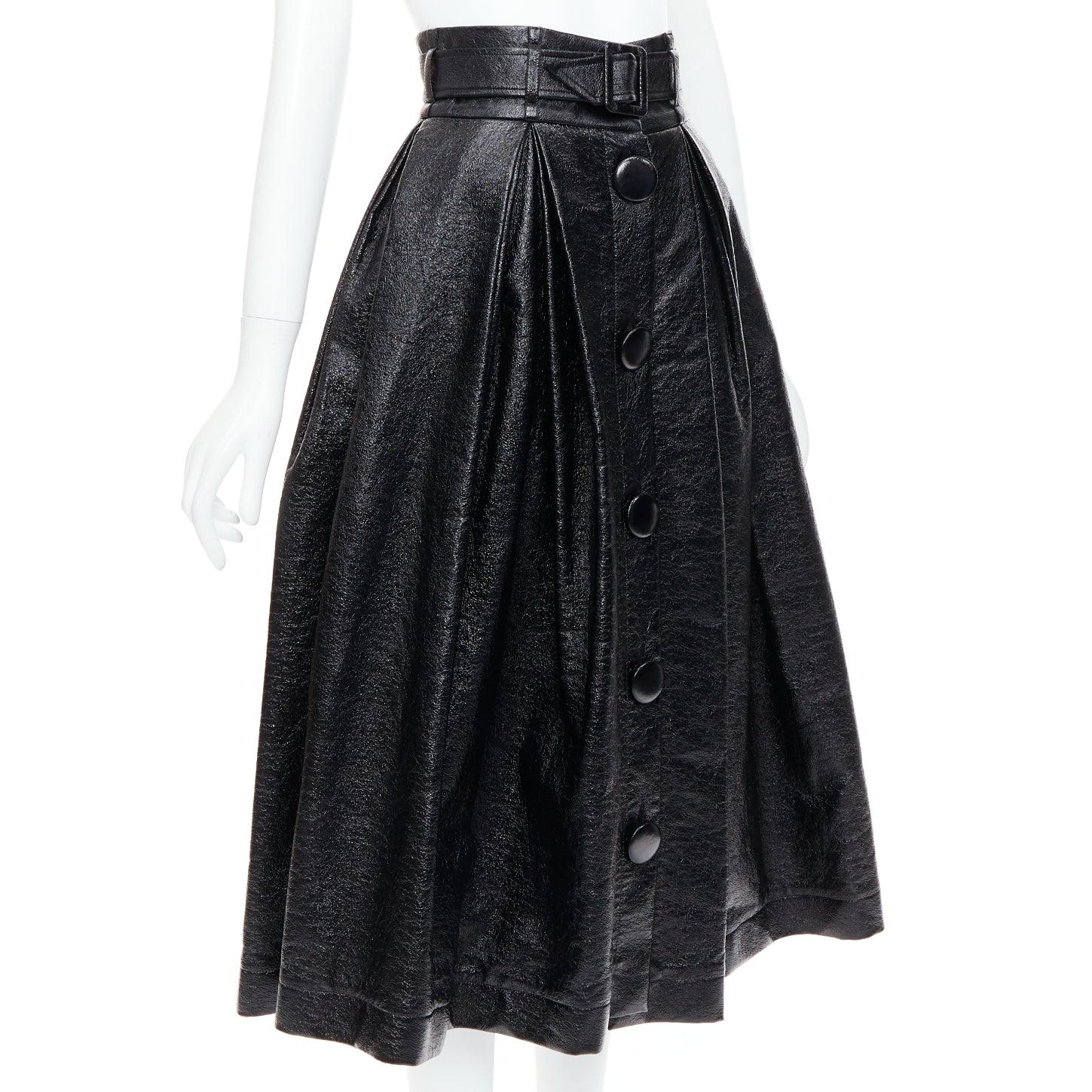 Black AWAKE MODE black coated cotton vegan leather belted midi skirt FR34 XS