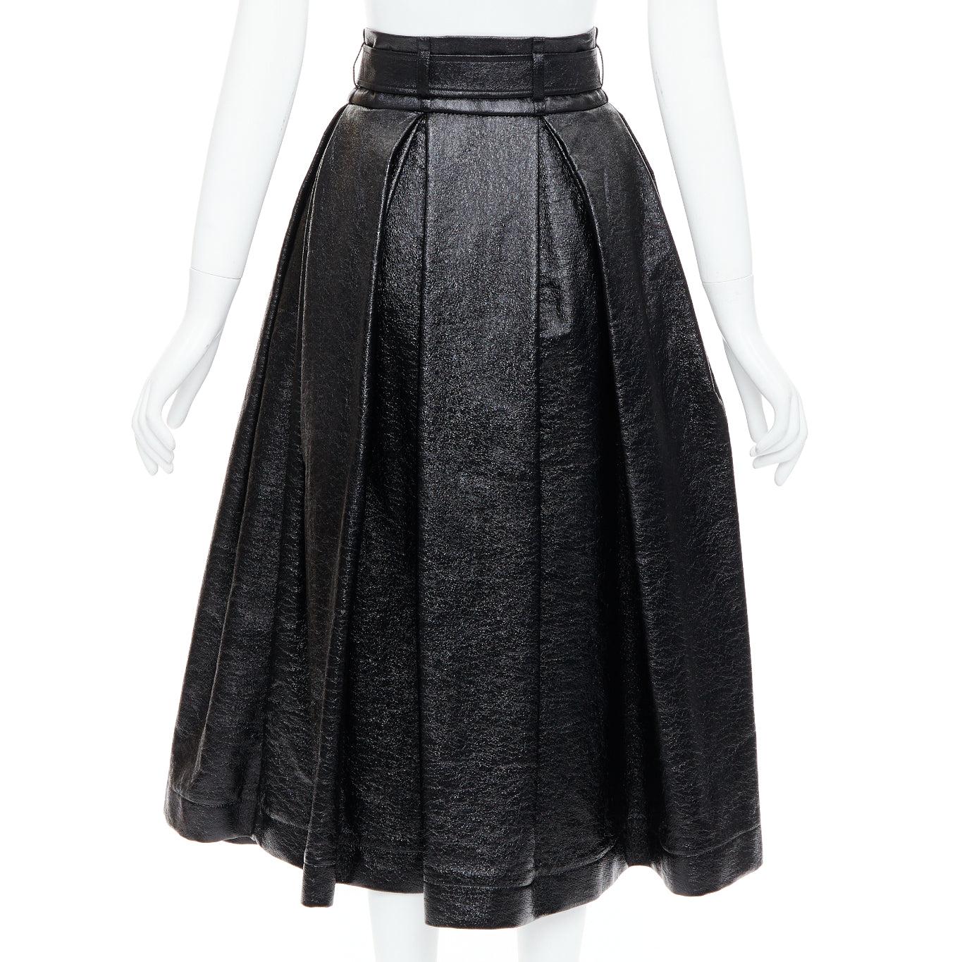 Women's AWAKE MODE black coated cotton vegan leather belted midi skirt FR34 XS