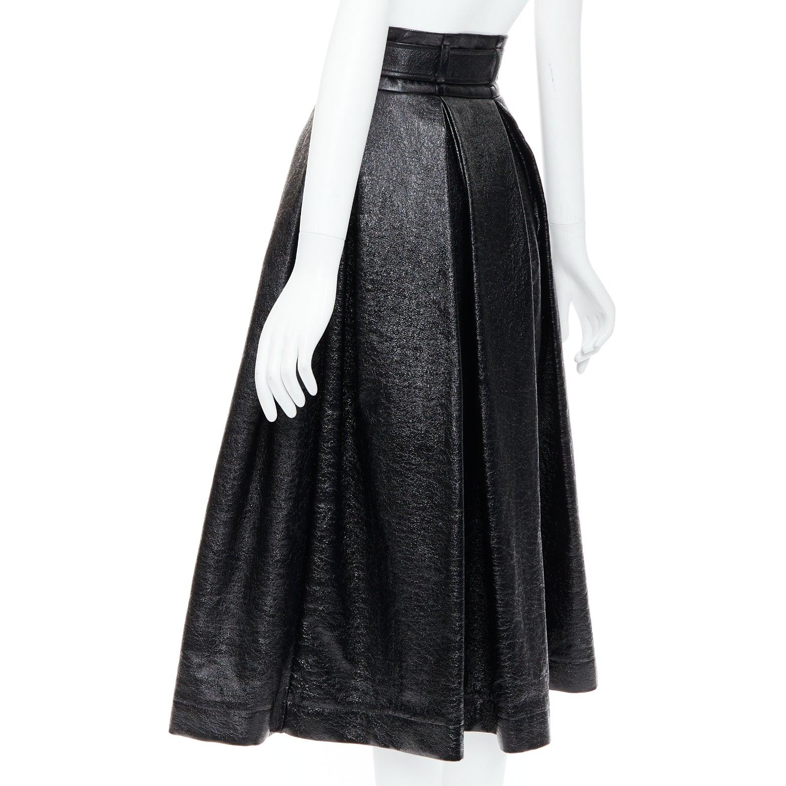 AWAKE MODE black coated cotton vegan leather belted midi skirt FR34 XS 1