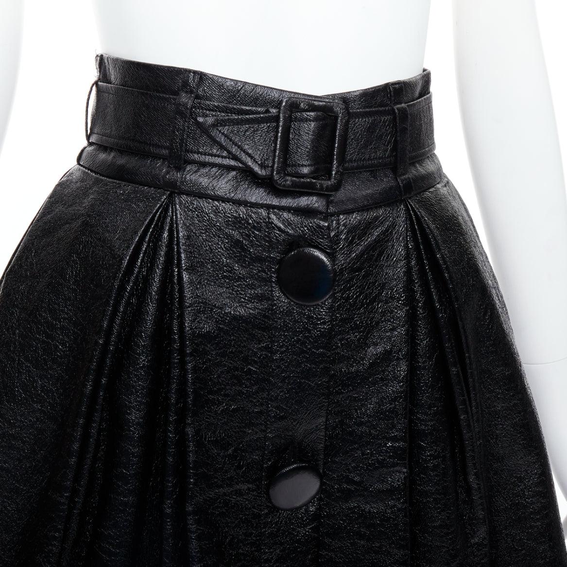 AWAKE MODE black coated cotton vegan leather belted midi skirt FR34 XS 2