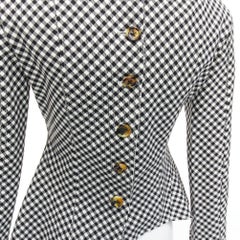 AWAKE MODE black white gingham cotton blend asymmetric peplum top FR38 M
