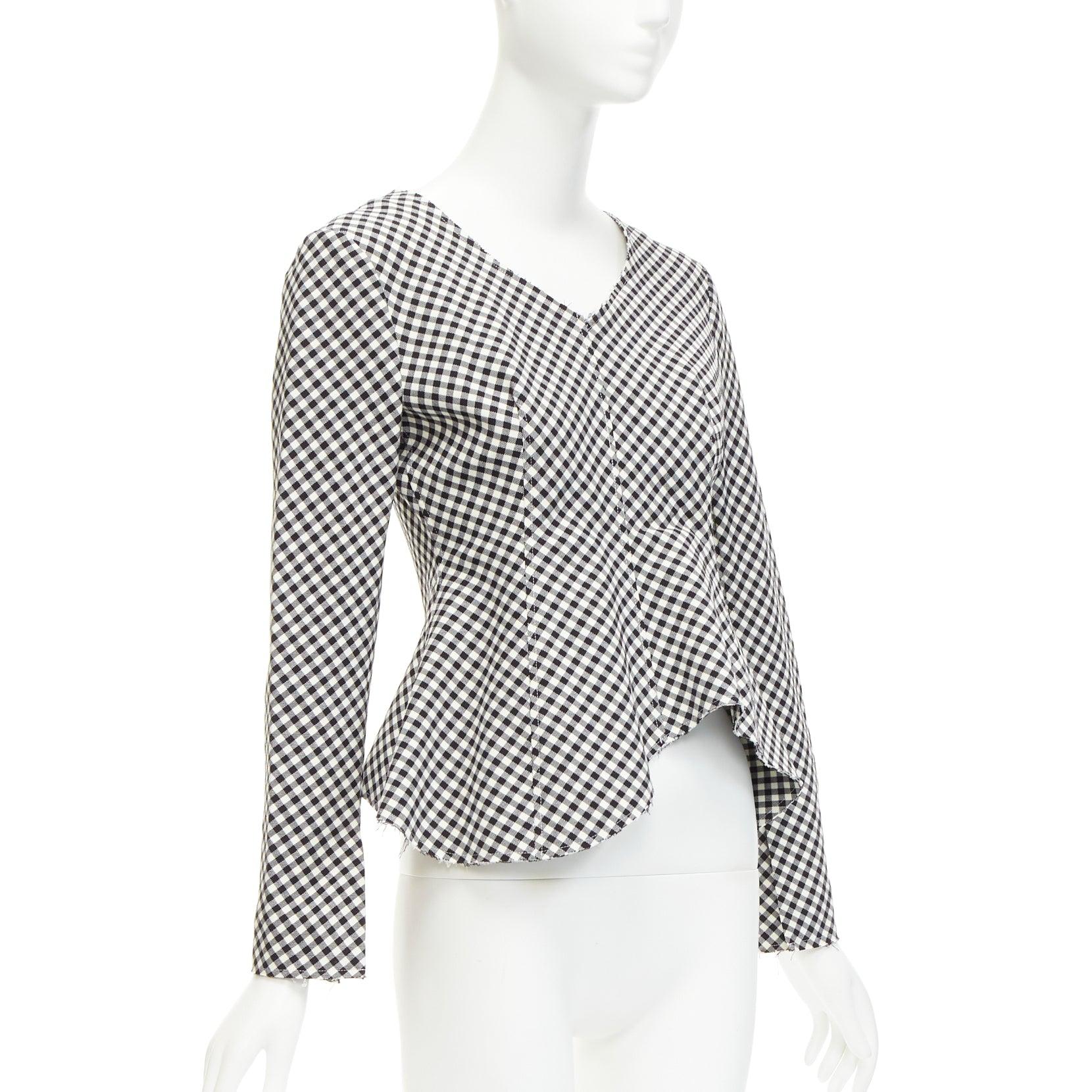 AWAKE MODE black white gingham cotton blend asymmetric peplum top FR38 M In Good Condition For Sale In Hong Kong, NT