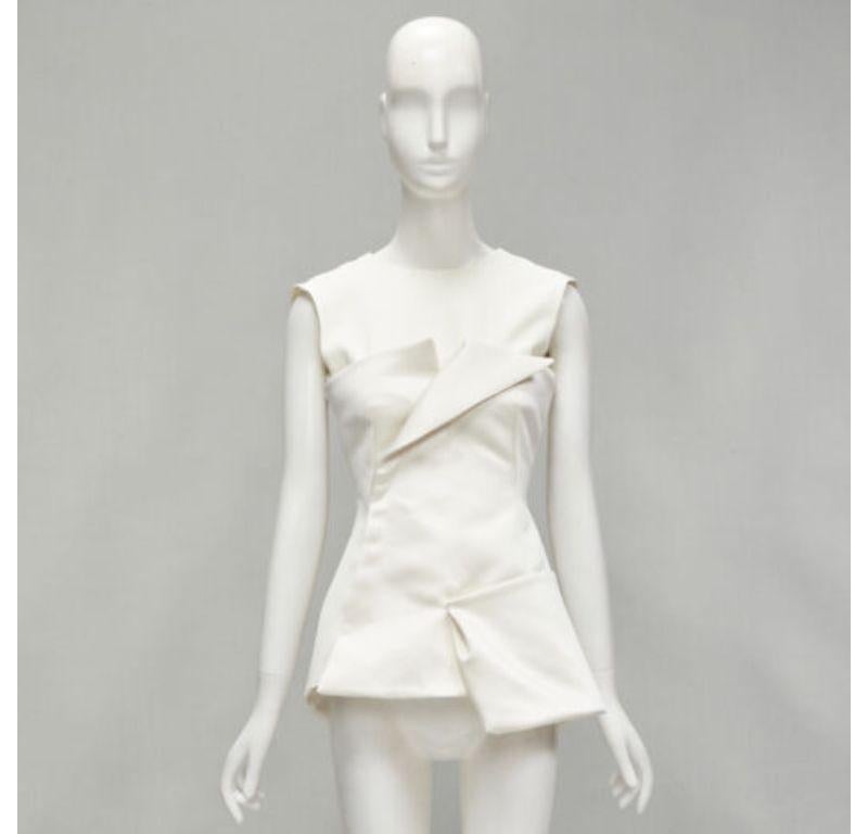 AWAKE MODE cream satin deconstructed lapel peplum corset top FR36 S For Sale 5