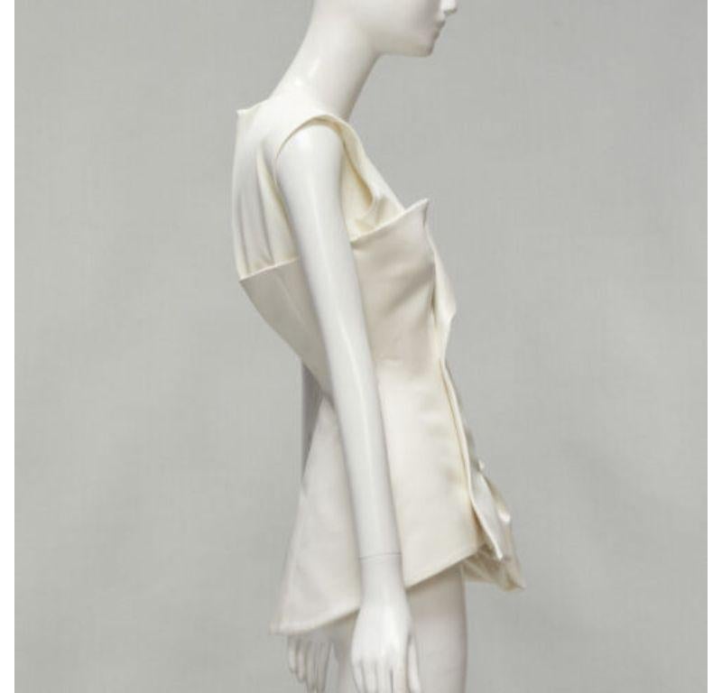 AWAKE MODE cream satin deconstructed lapel peplum corset top FR36 S In Excellent Condition For Sale In Hong Kong, NT