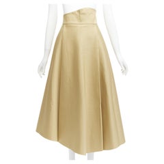 AWAKE MODE khaki cotton asymmetric high waist A-line midi skirt FR34 XS