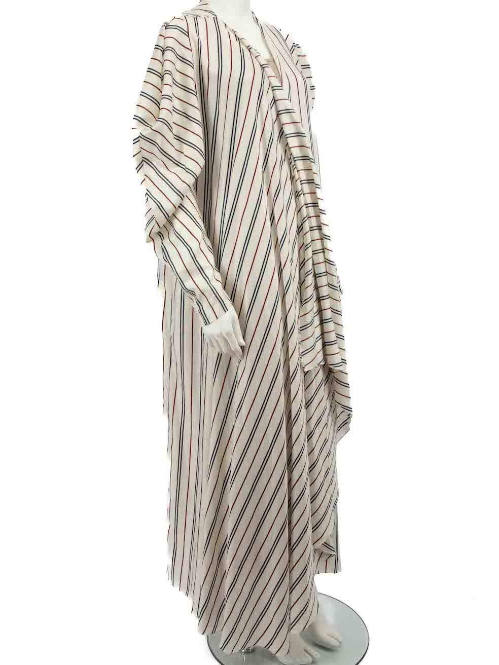 CONDITION is Very good. Hardly any visible wear to jacket is evident on this used A.W.A.K.E. MODE designer resale item.
 
Details
White
Silk
Duster coat
Long length
Striped pattern
Open front
 
Made in United Kingdom
 
Composition
40% Polyester, 35%