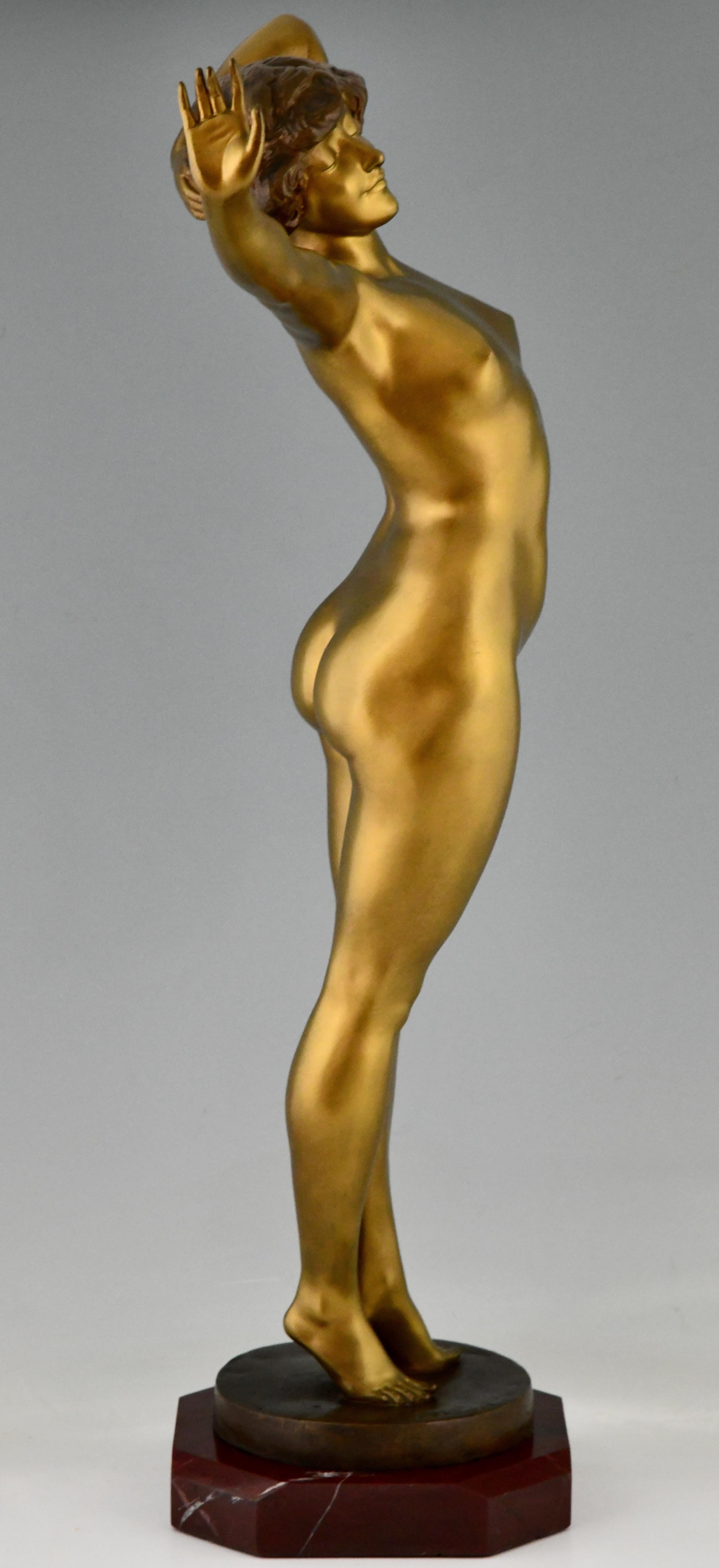 Patinated Awakening Art Deco Bronze Sculpture Nude by Paul Philippe, France, 1920