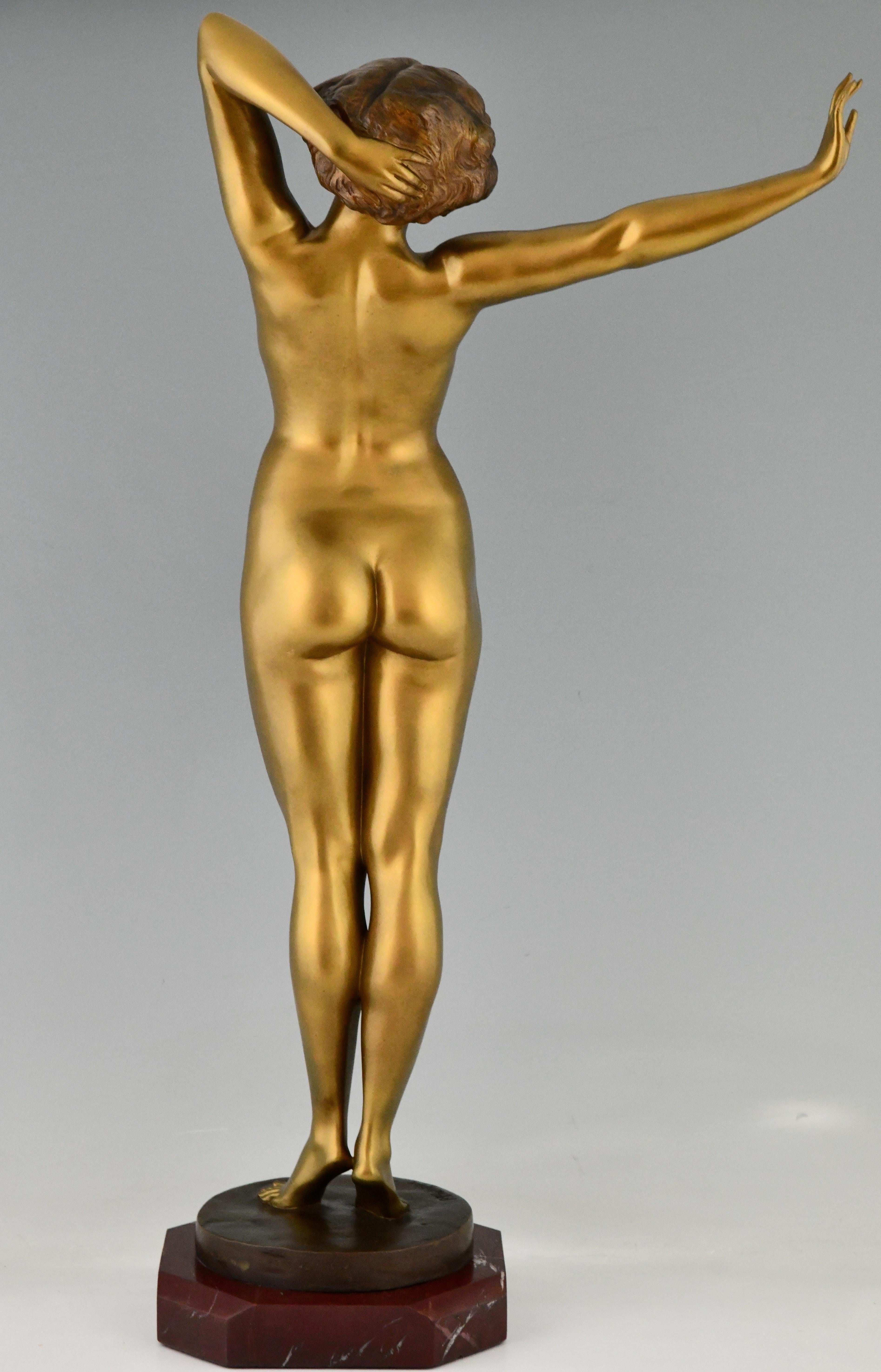 Early 20th Century Awakening Art Deco Bronze Sculpture Nude by Paul Philippe, France, 1920