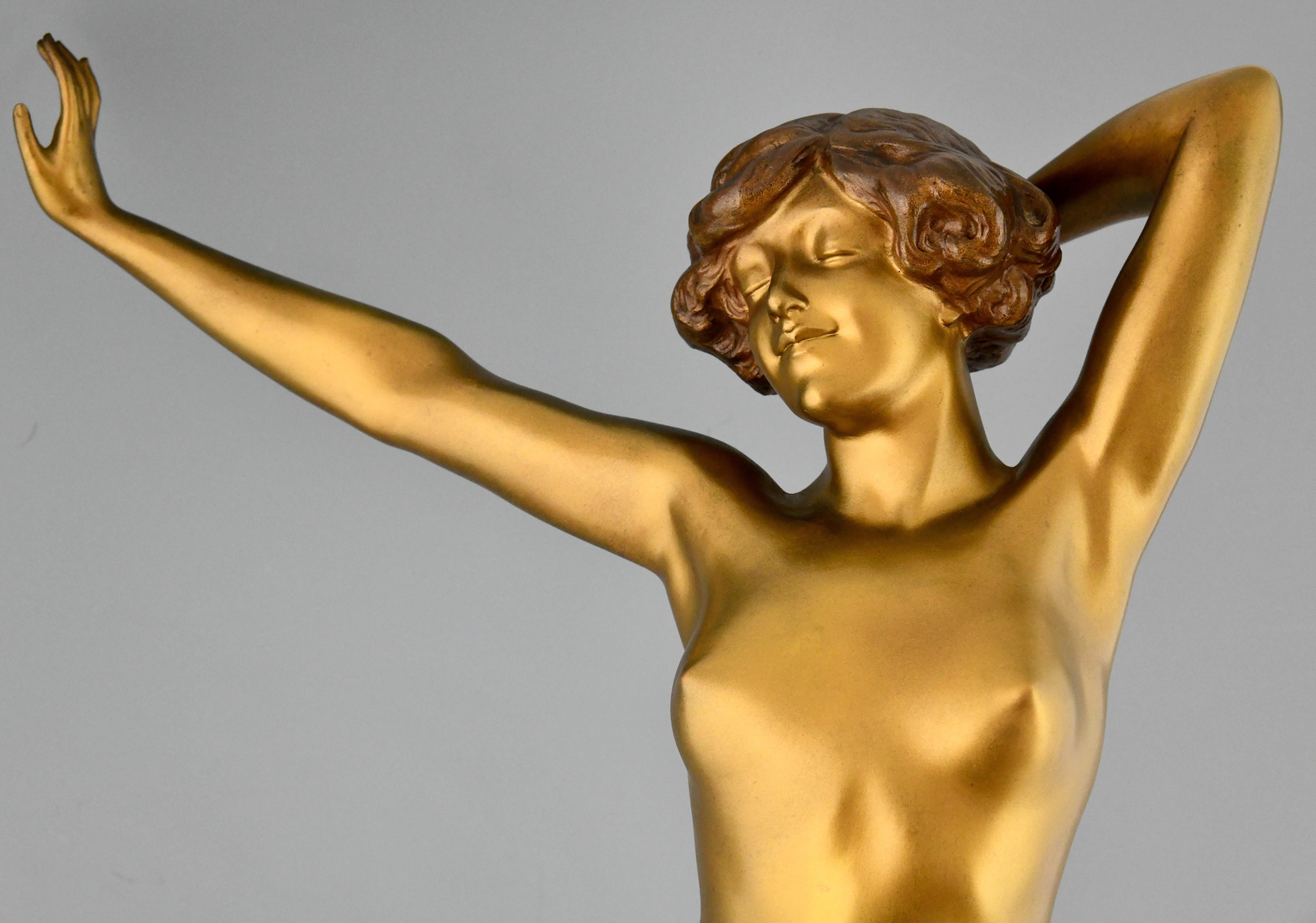 Awakening Art Deco Bronze Sculpture Nude by Paul Philippe, France, 1920 3