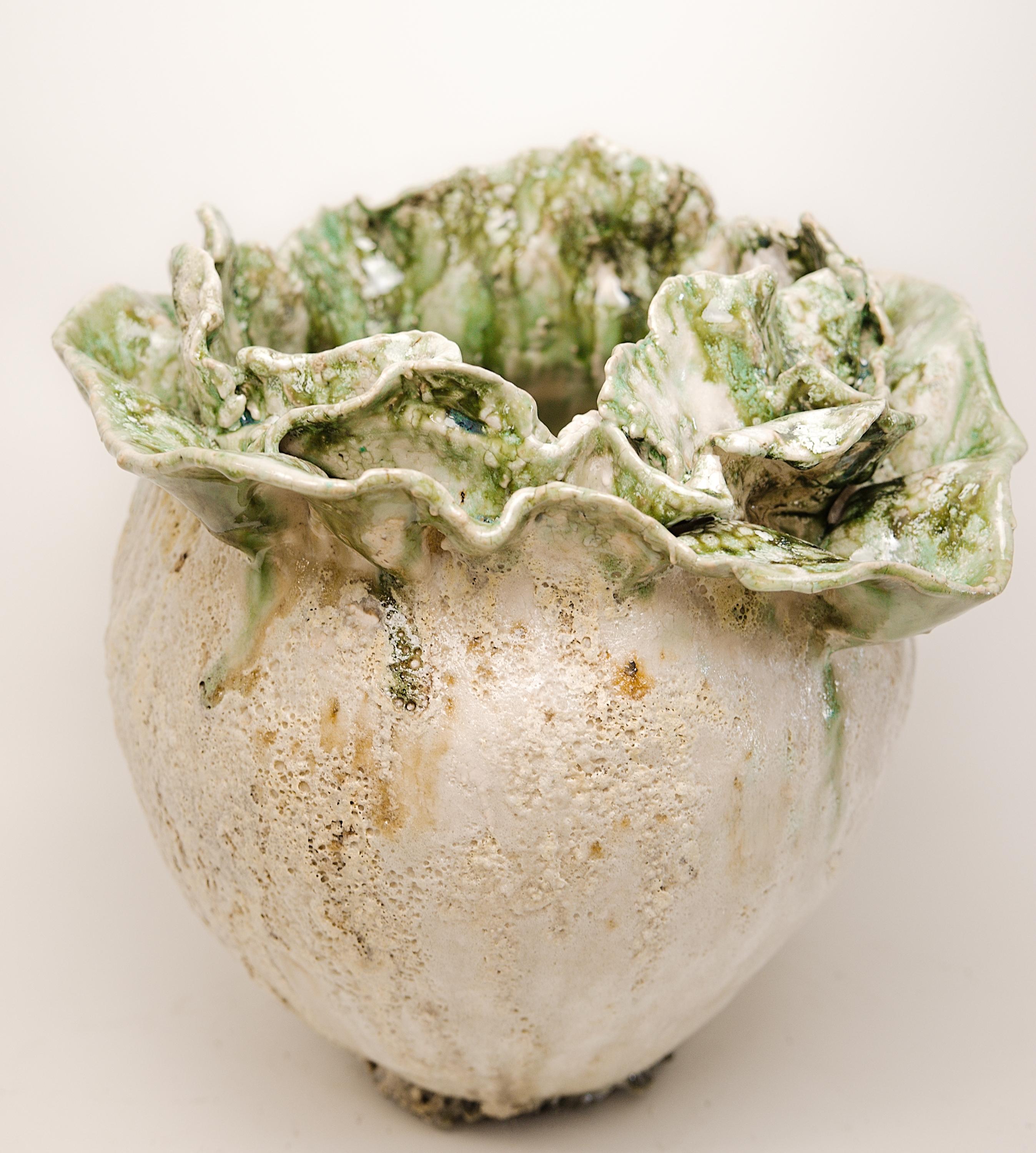 Glazed Awakening  Bloom Vase With Green For Sale